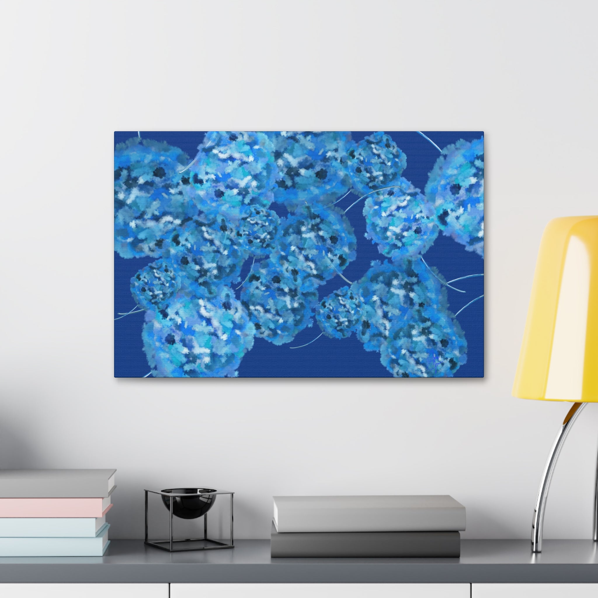 Blue Hydrangea Canvas Wall Art — Abstract Floral Stretched Canvas (1.5" Depth)