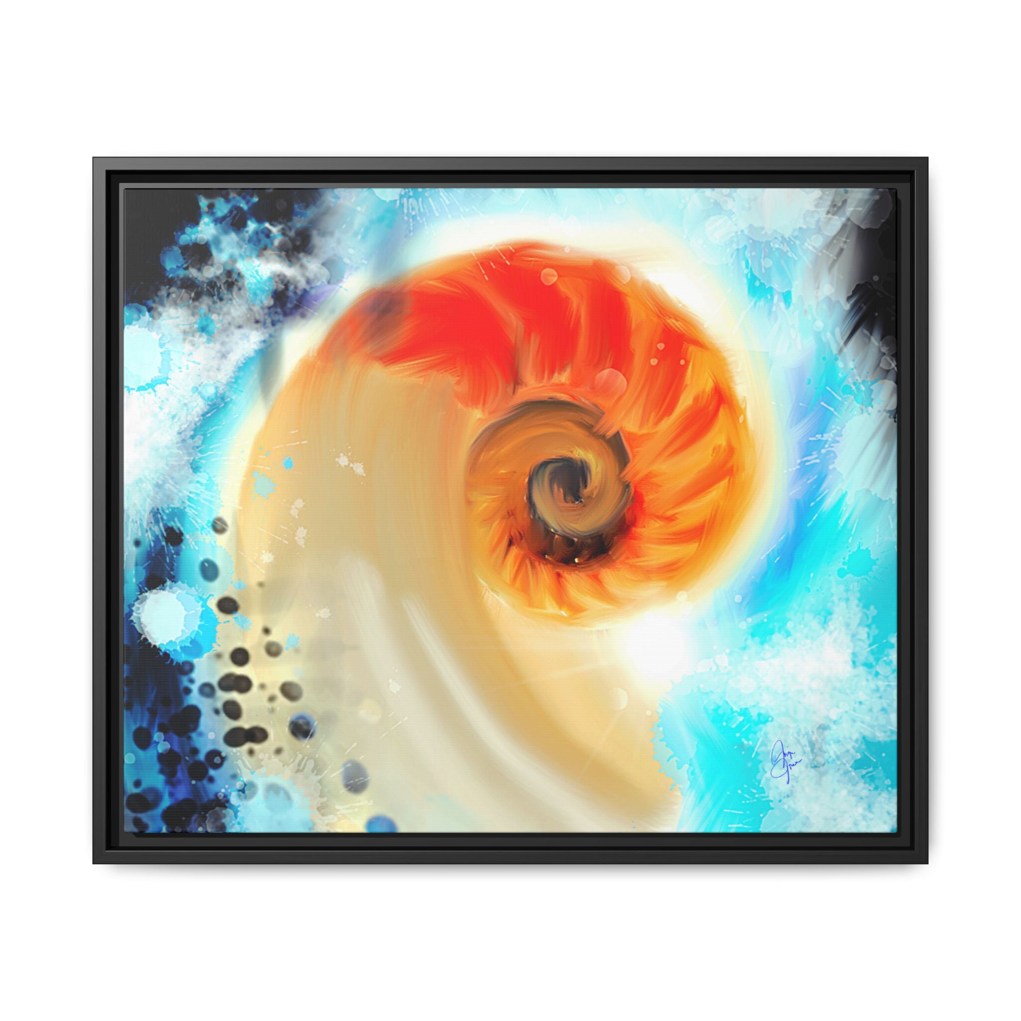Framed Abstract Spiral Canvas Art — Vibrant Nautical Wave Print