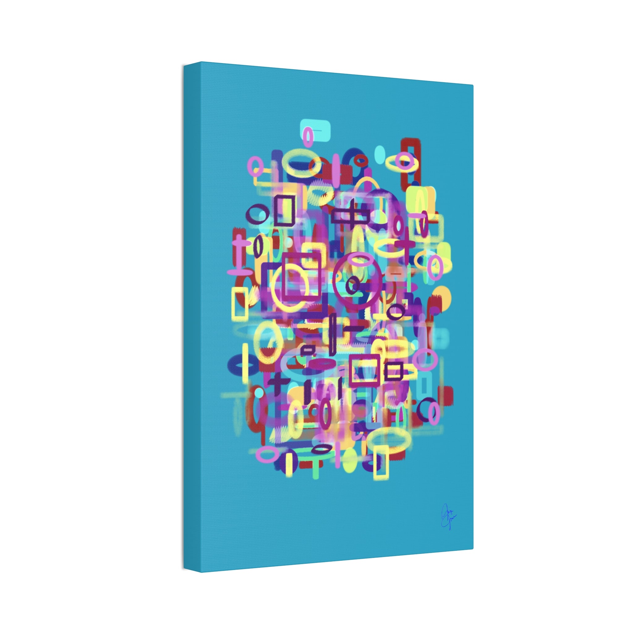 Abstract Neon Shapes Canvas Print — Colorful Geometric Wall Art on Black
