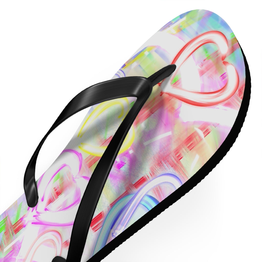 Heart Pattern Flip Flops — Pastel Neon Love Beach Sandals