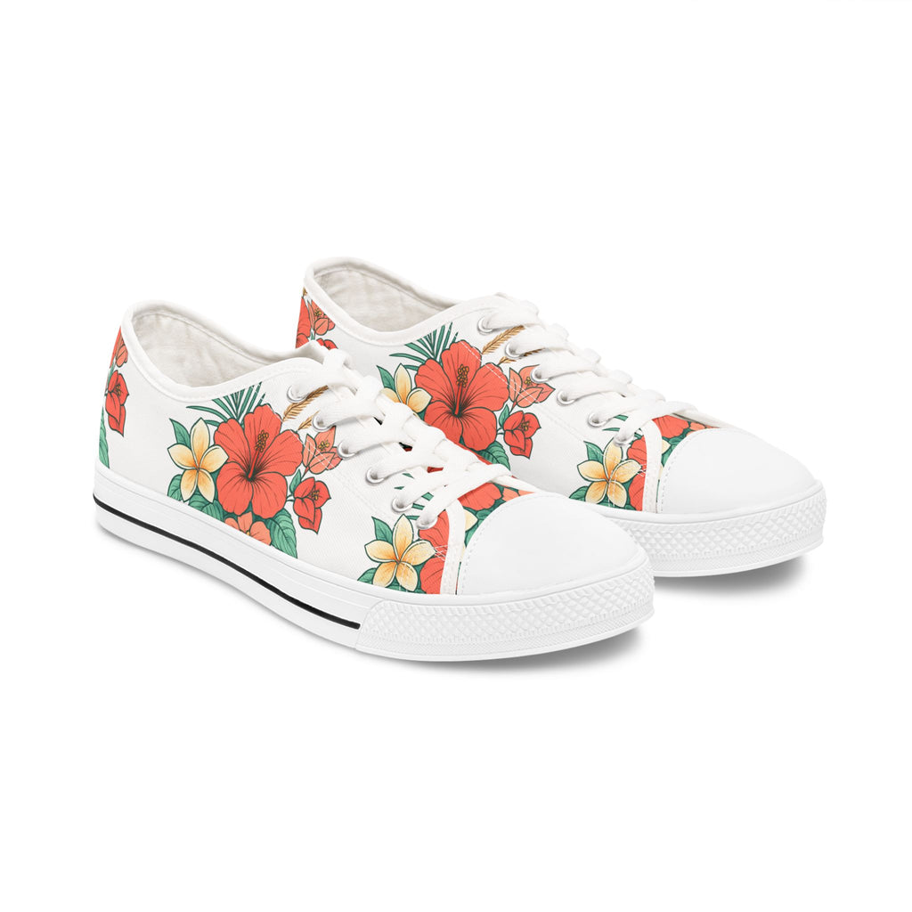Floral Hibiscus Low Top Sneakers — Womens Tropical Canvas Shoes