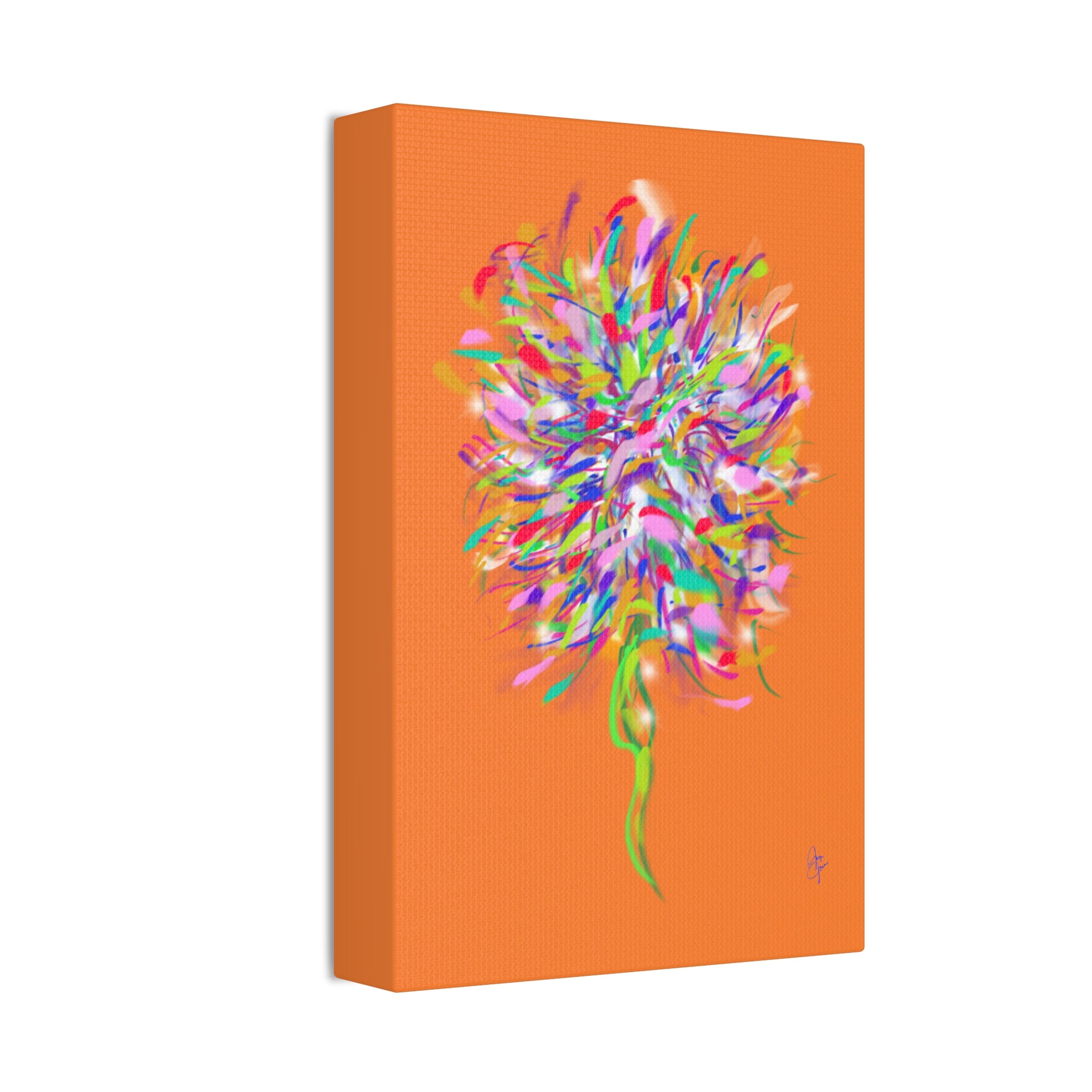 Abstract Floral Burst Canvas Print — Colorful Flower Wall Art on Deep Blue
