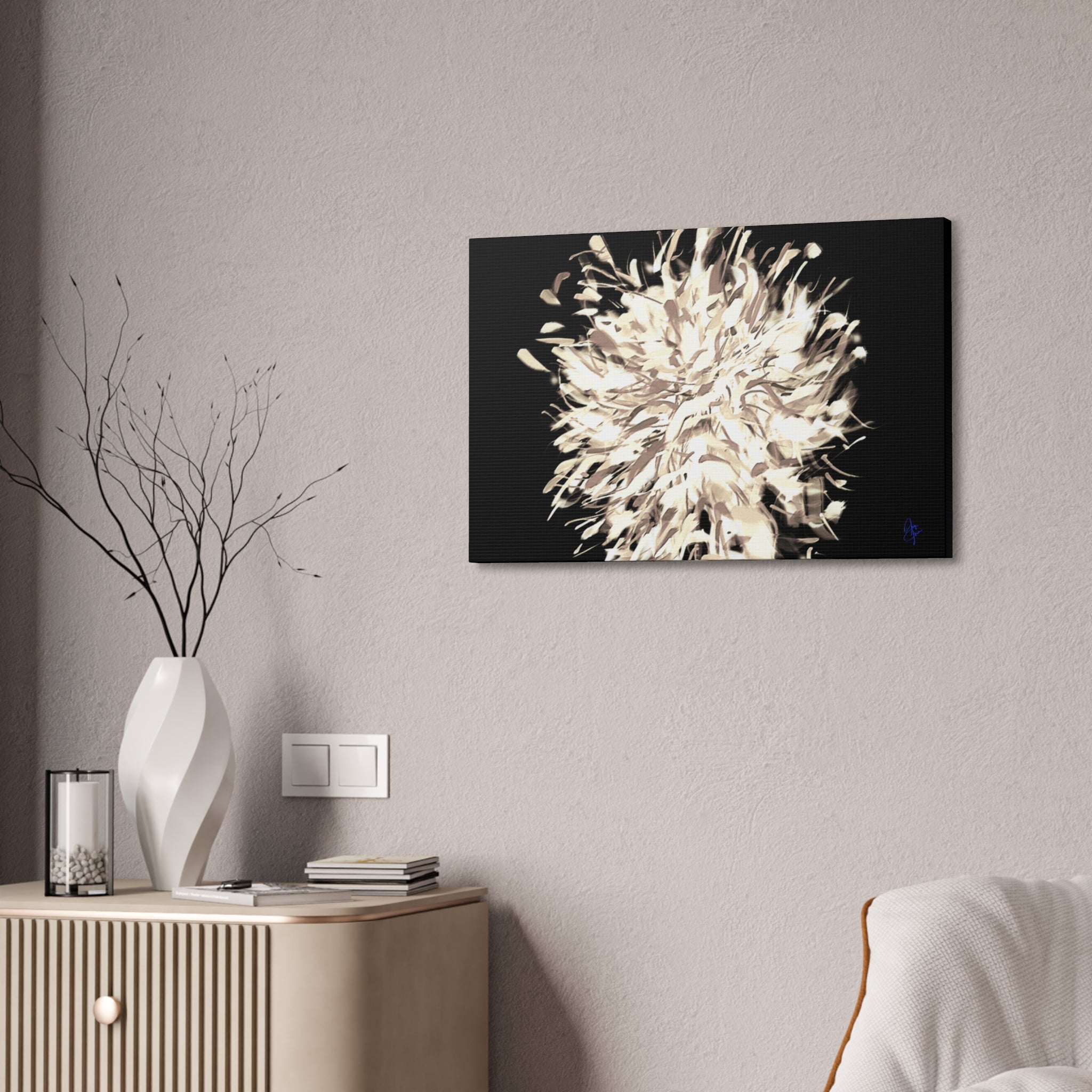 Abstract Floral Canvas Print – Neutral Burst Wall Art, Stretched 1.5"