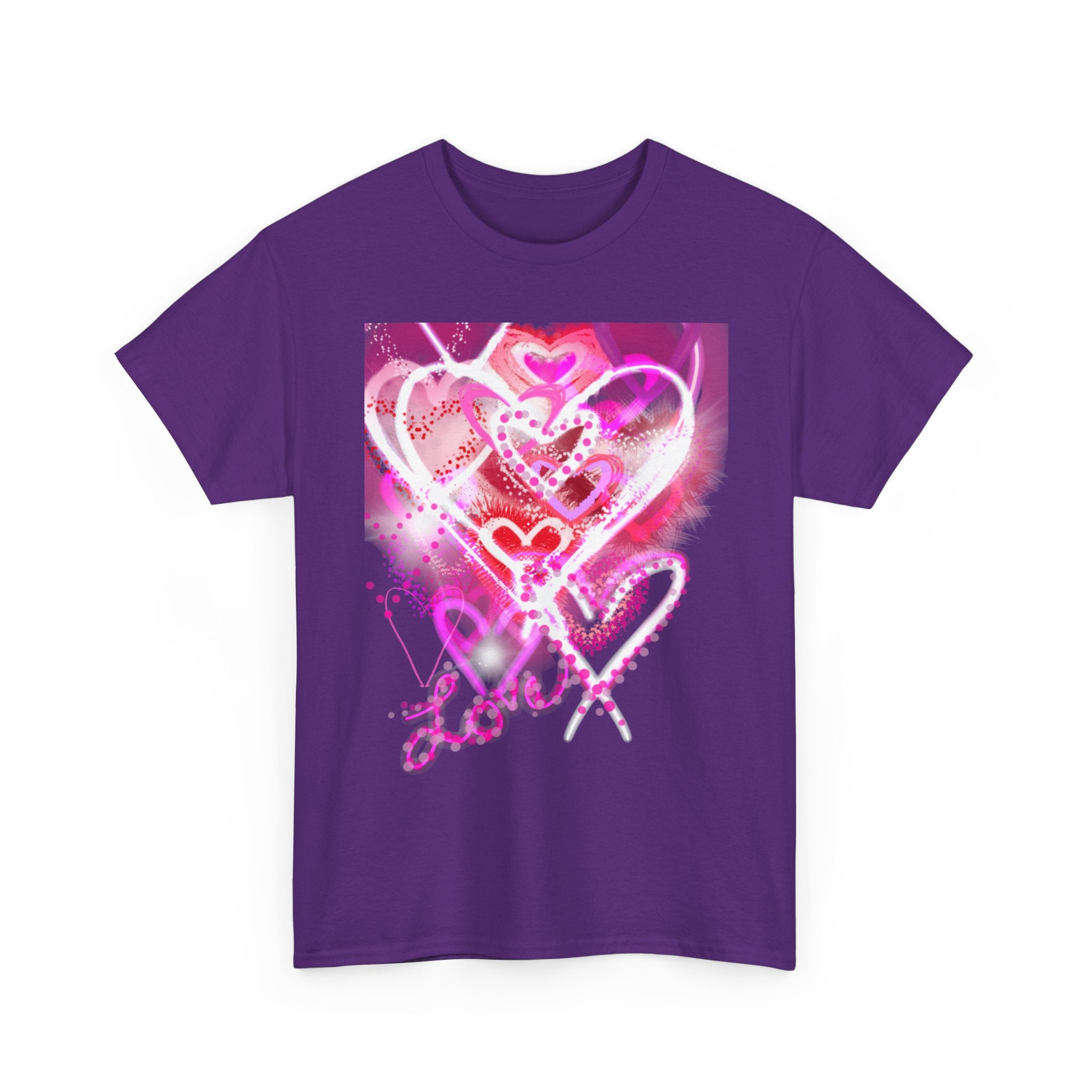 Love Hearts Tee — Pink Watercolor Heart Design Valentine’s Day T‑Shirt