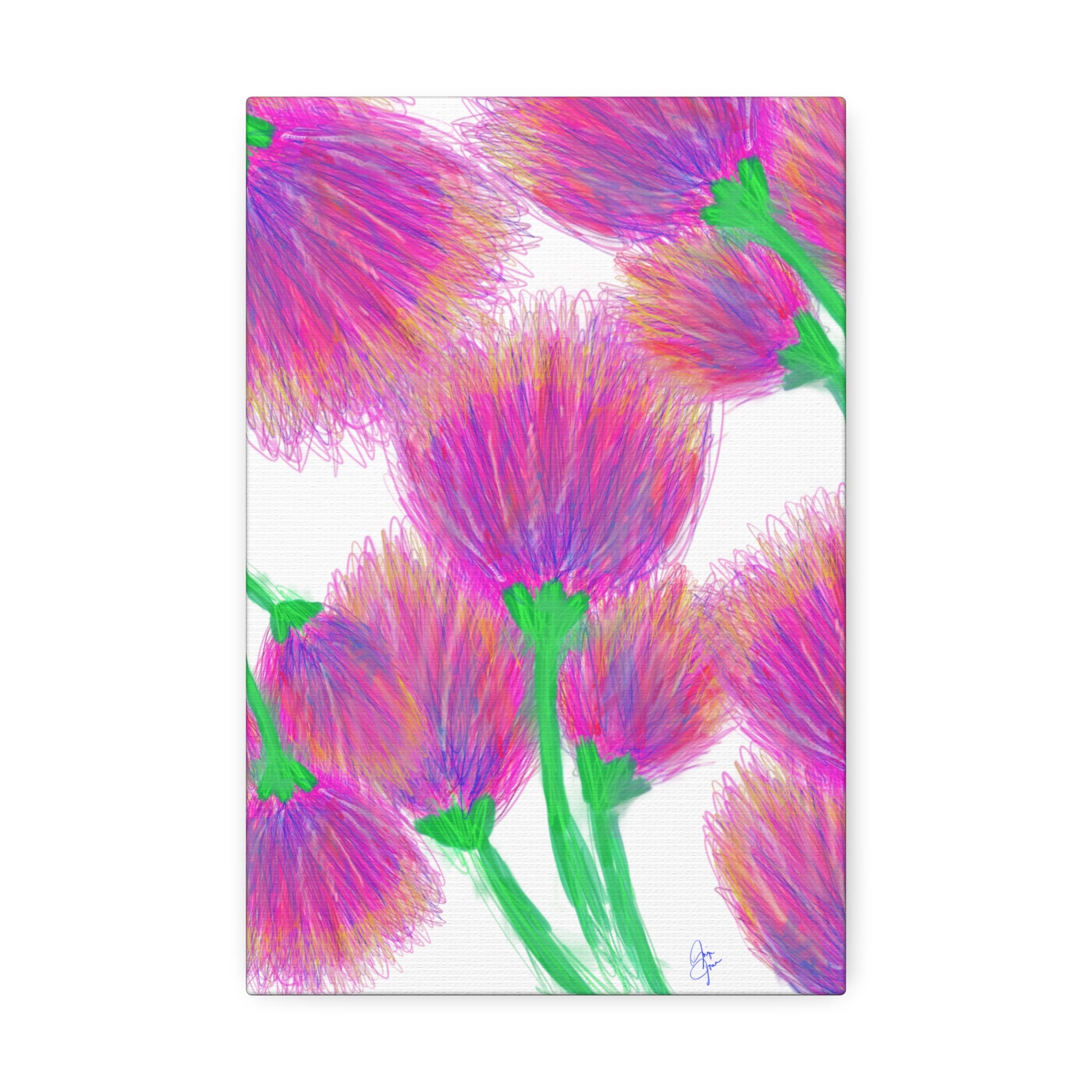 Floral Burst Canvas Print — Vibrant Pink Thistles Stretched Wall Art