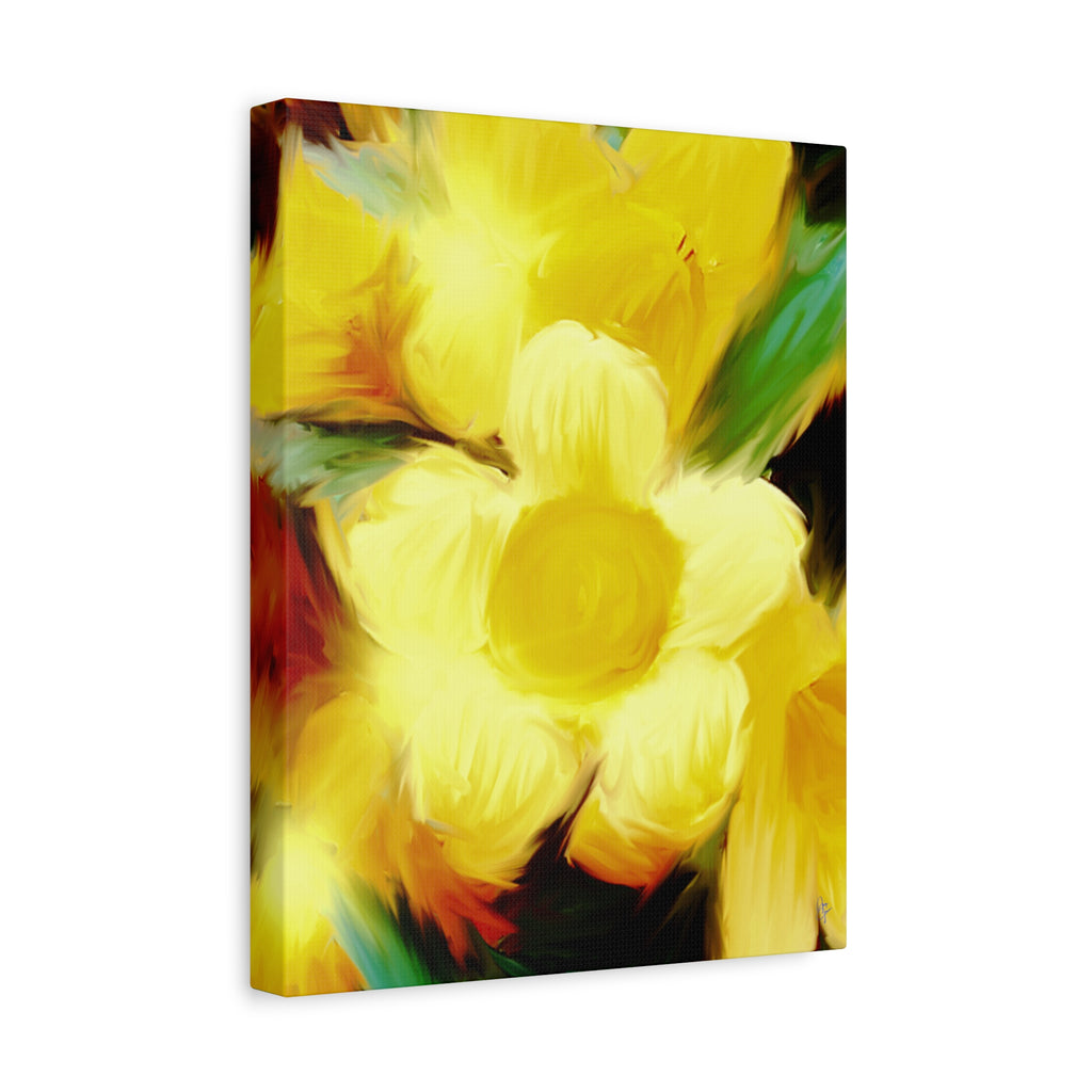 Yellow Floral Canvas Wall Art – Bright Sunflower-Style Painting, Matte Stretched Print