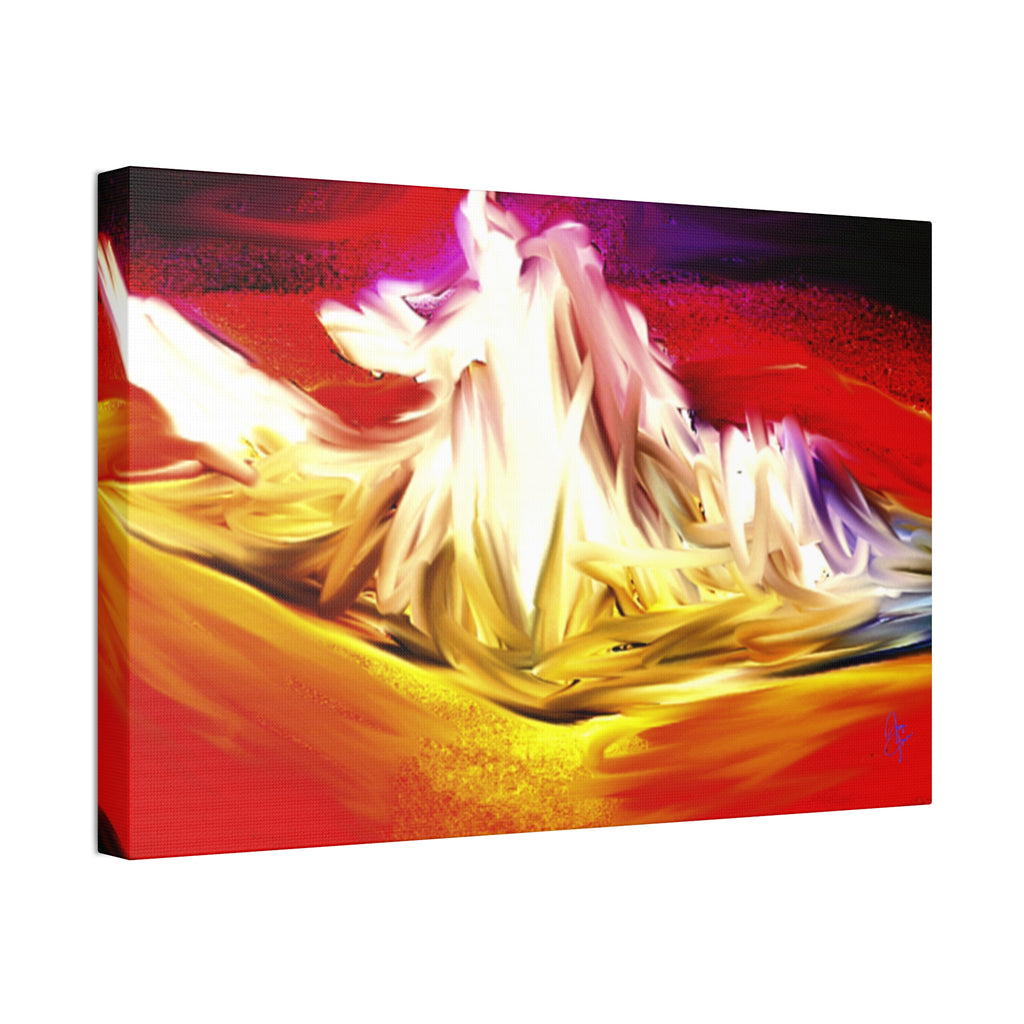 Abstract Campfire Canvas Print — Vibrant Red & Gold Stretched Wall Art