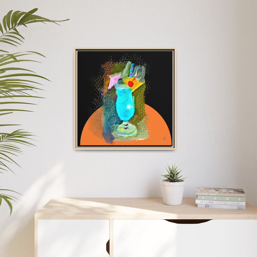 Tropical Blue Cocktail Canvas Print — Framed Matte Bar Art