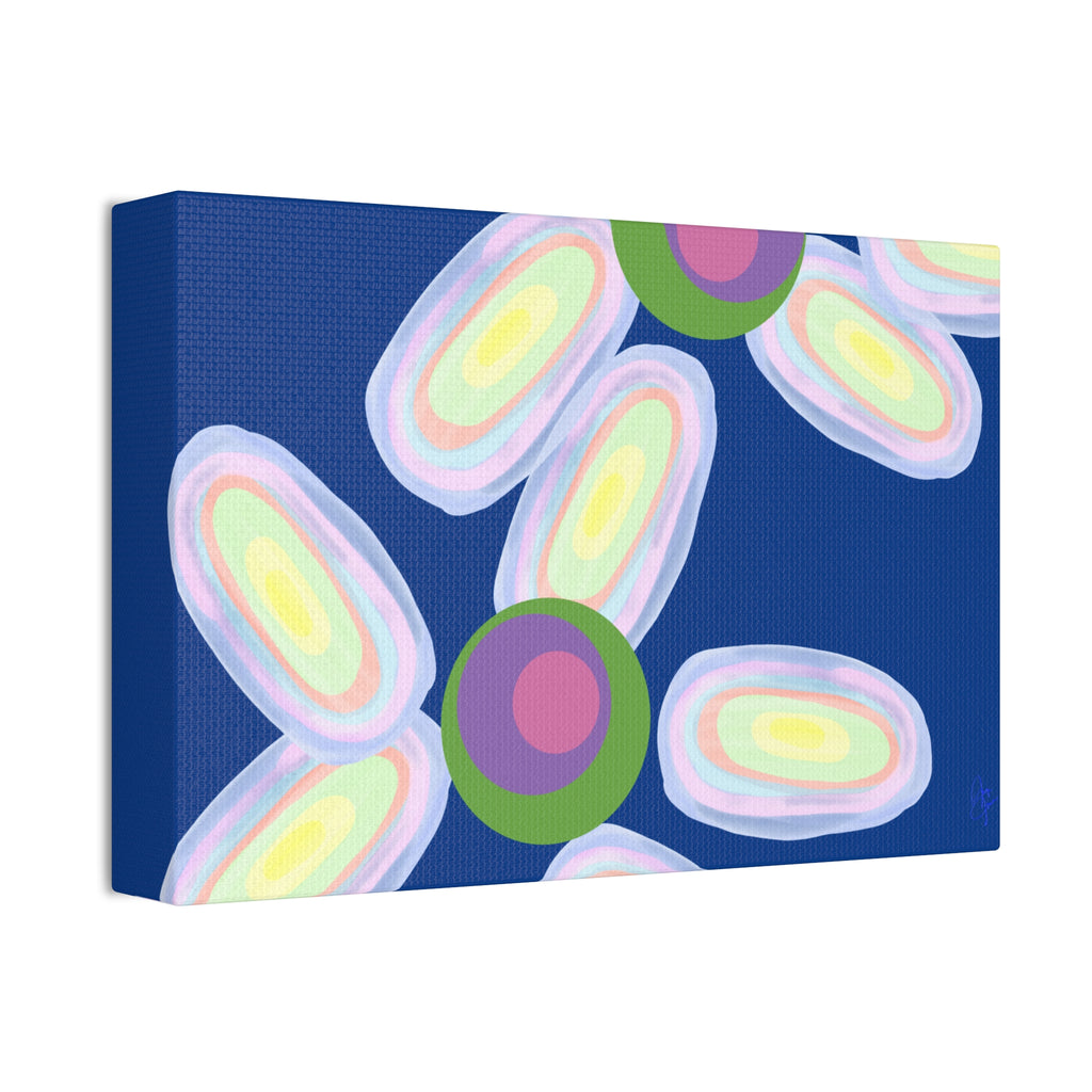 Abstract Pastel Daisy Canvas Print — Modern Floral Wall Art on Deep Blue