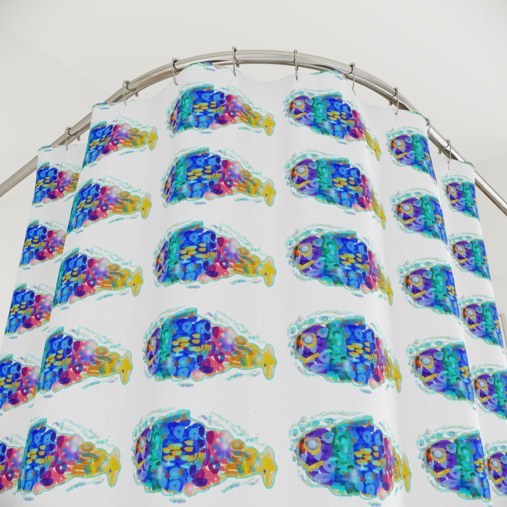 Tropical Rainbow Fish Shower Curtain — Bright Coastal Bathroom Decor