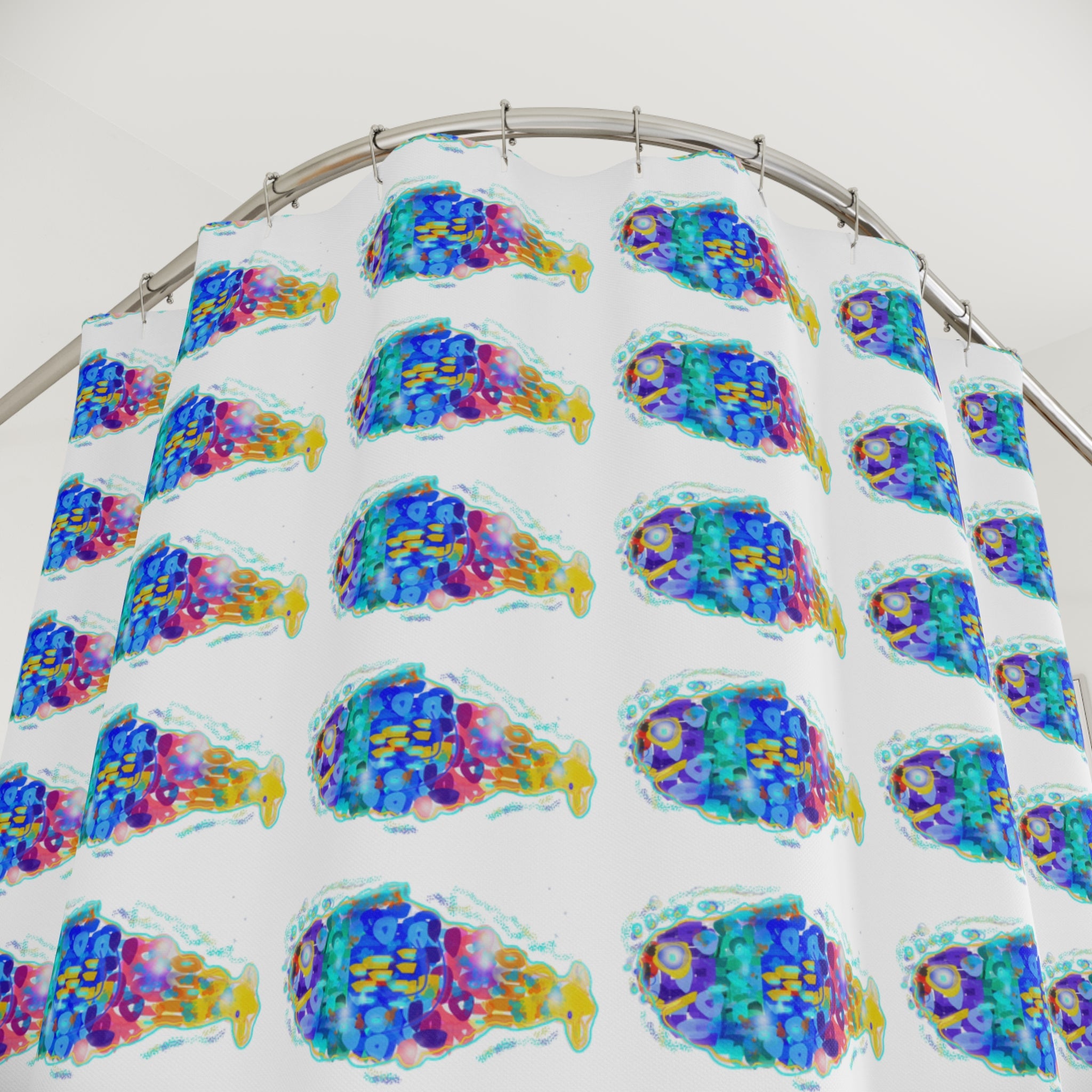 Tropical Rainbow Fish Shower Curtain — Bright Coastal Bathroom Decor