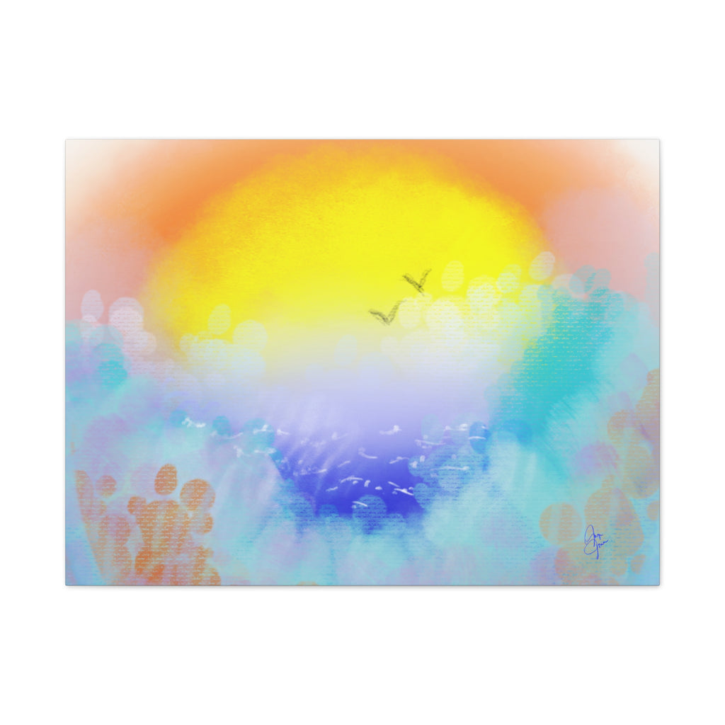 Sunrise Seascape Canvas Wall Art – Pastel Ocean Waves with Birds