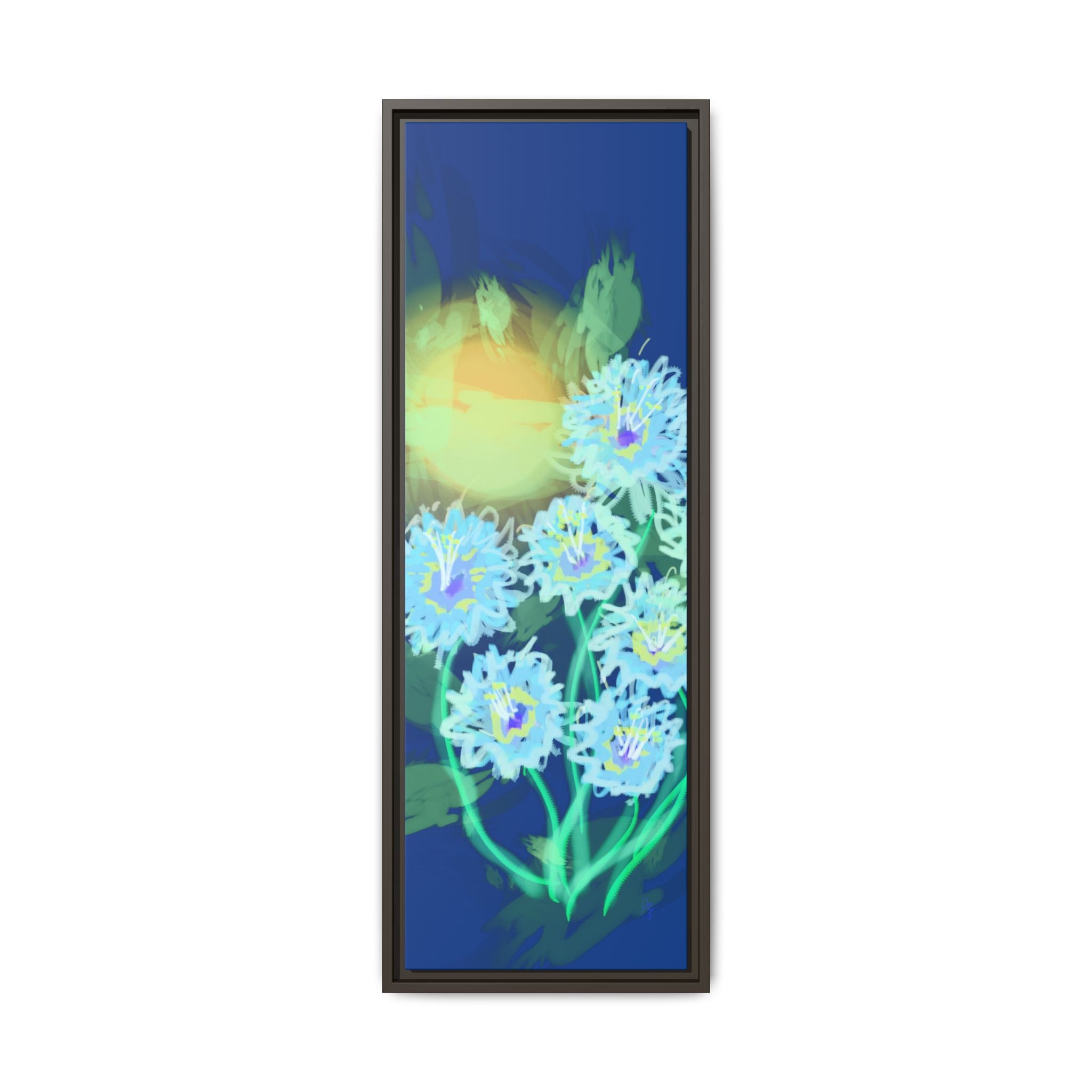 Framed Floral Canvas Art — Blue & Yellow Abstract Bouquet (Matte)