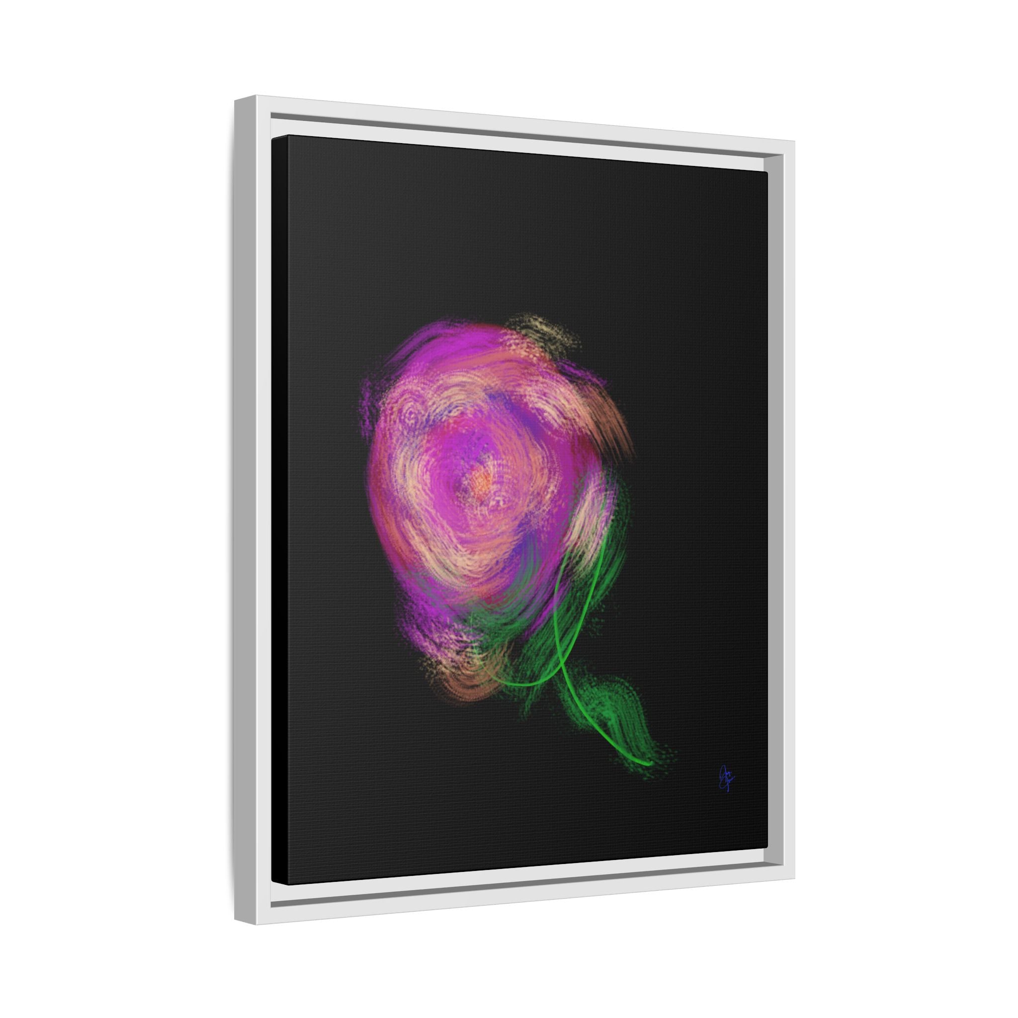 Abstract Rose Swirl Matte Framed Canvas — Multicolor Floral Wall Art