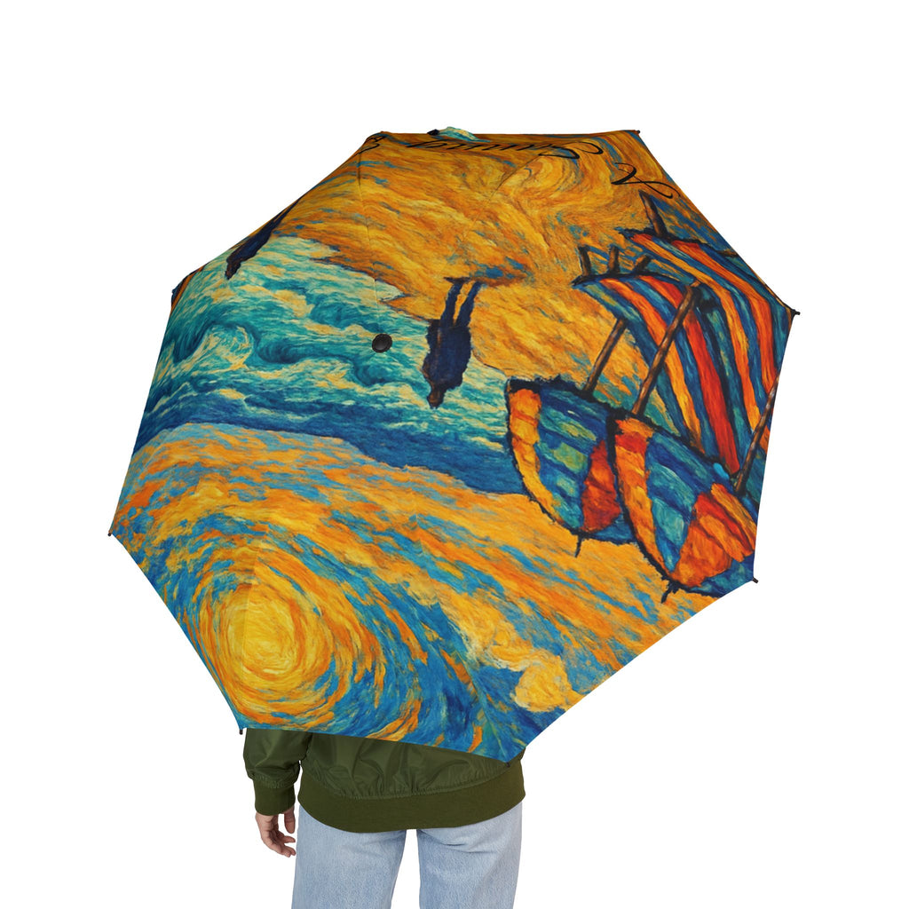 Starry Beach Foldable Umbrella — Van Gogh Style Ocean Print