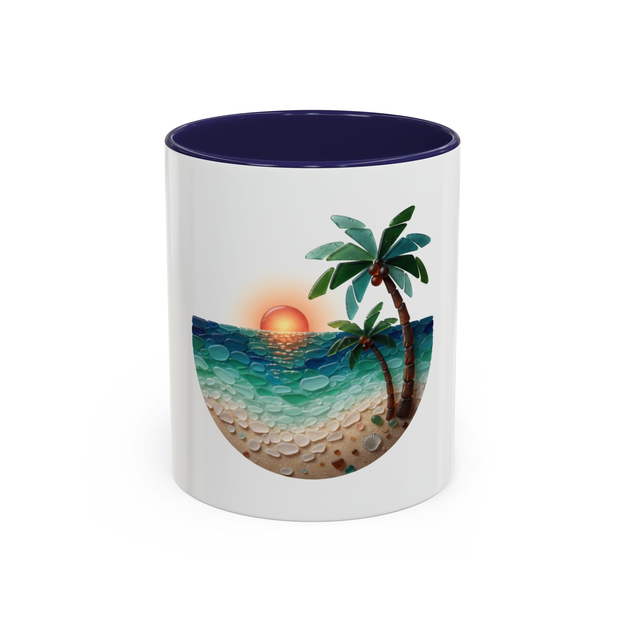 Sunset Beach Coffee Mug — Tropical Palm Ocean Sunrise Accent Mug (11/15oz)