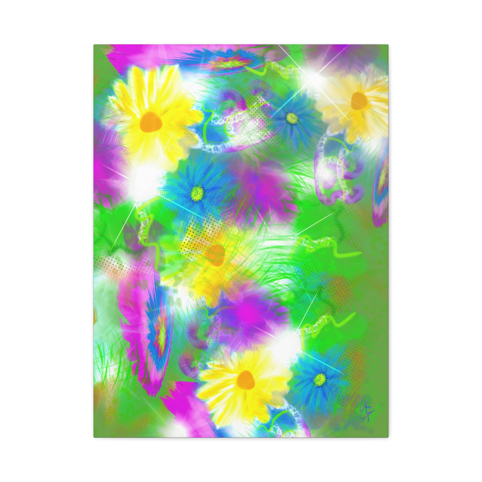Bright Floral Abstract Matte Canvas Wall Art — Vibrant Daisy Pop