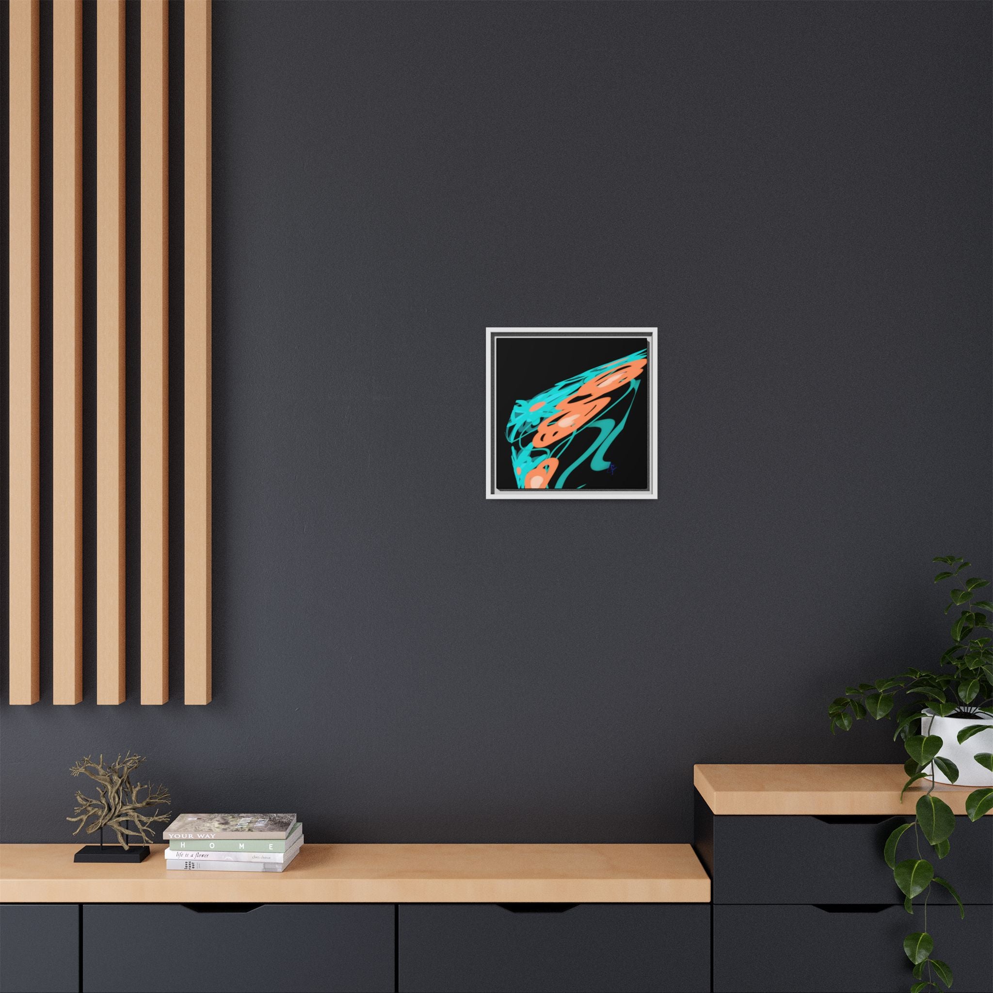 Abstract Teal & Coral Splash Framed Canvas