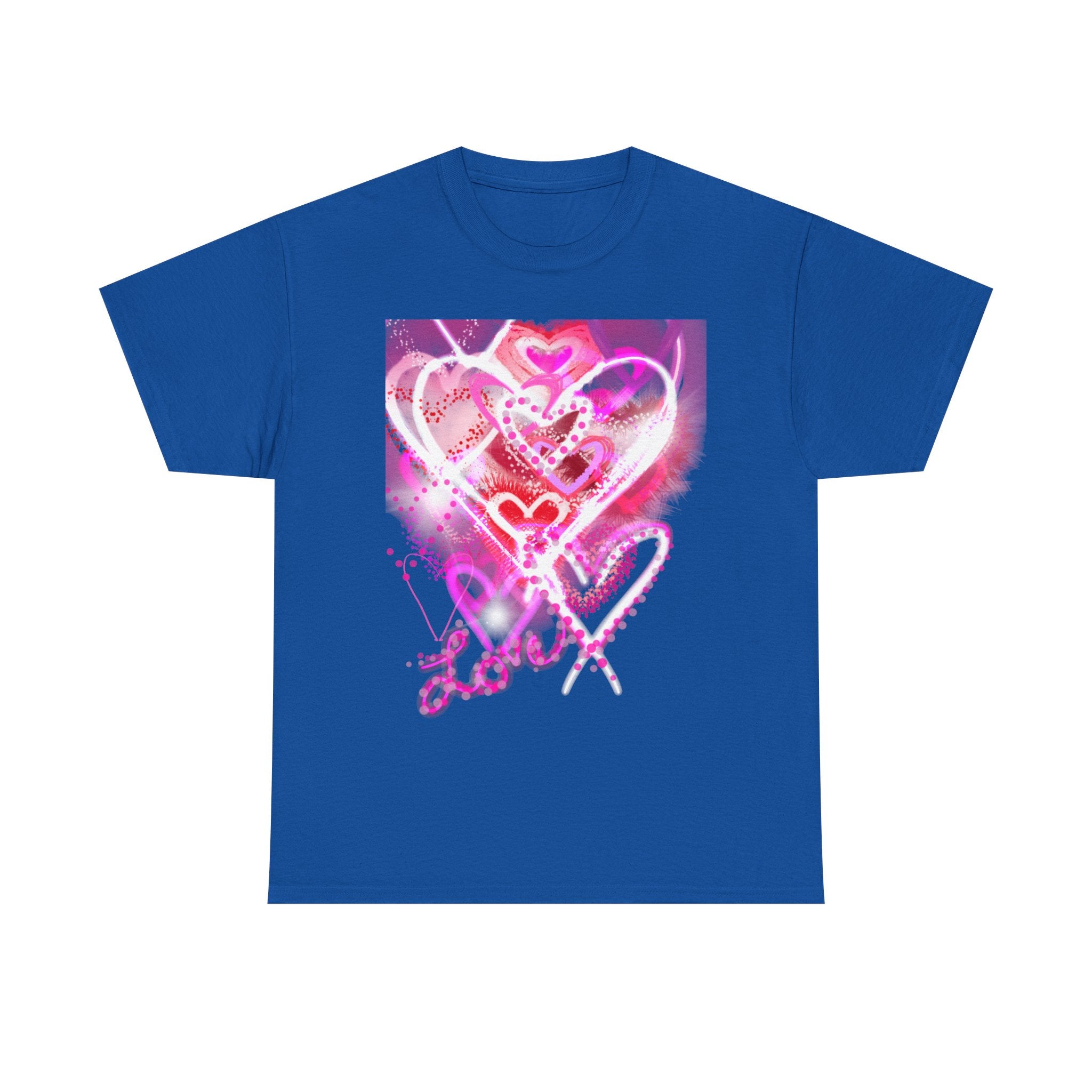 Love Hearts Tee — Pink Watercolor Heart Design Valentine’s Day T‑Shirt