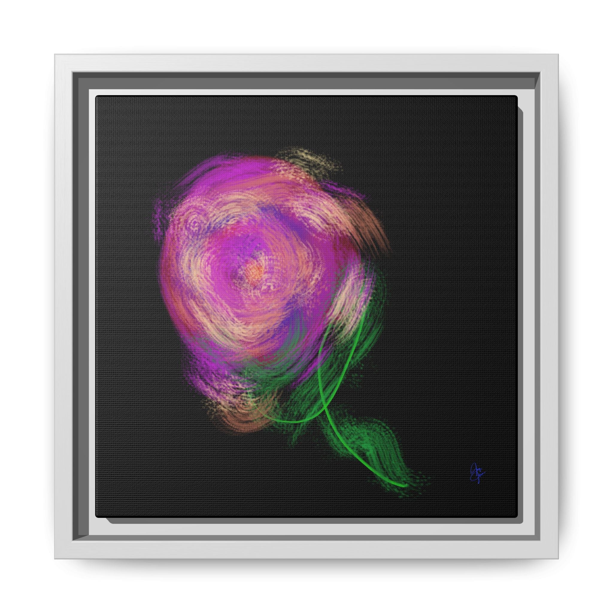 Abstract Rose Swirl Matte Framed Canvas — Multicolor Floral Wall Art
