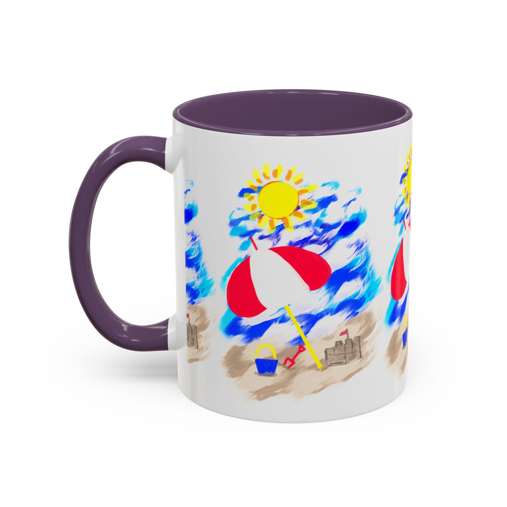 Beach Scene Coffee Mug – Summer Umbrella, Sun & Sandcastle Accent Mug