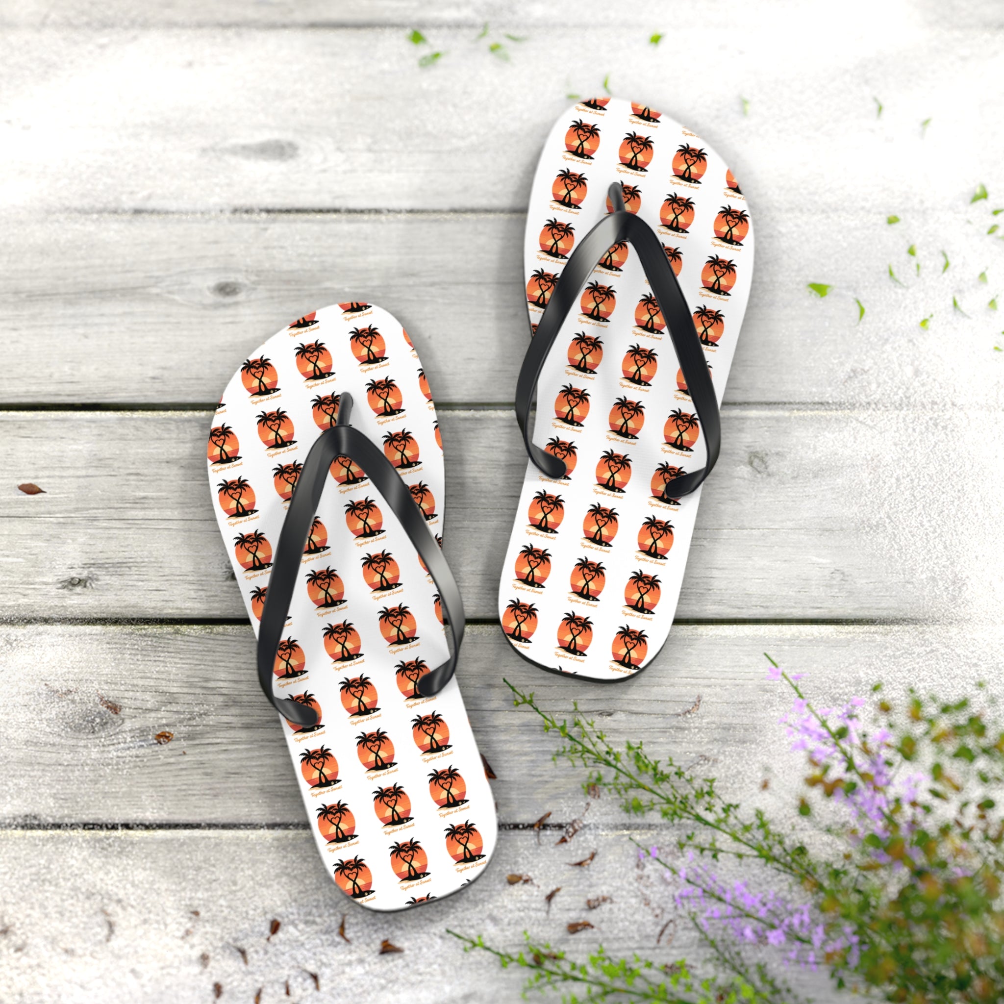 Palm Tree Sunset Flip Flops – Tropical Beach Pattern Sandals
