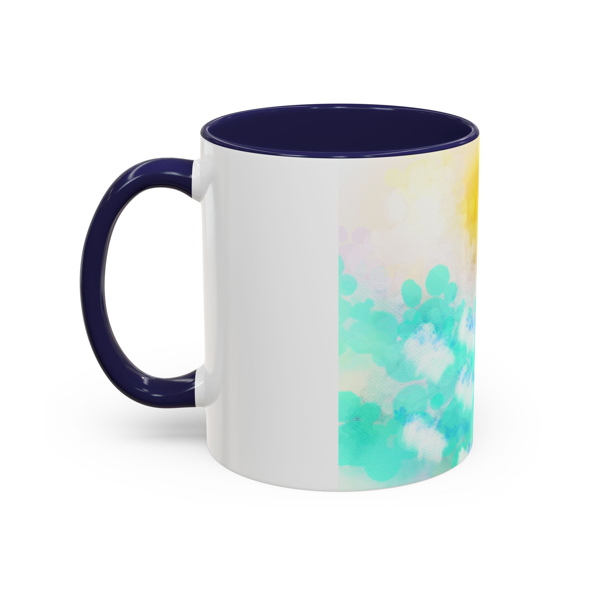Sunrise Watercolor Accent Coffee Mug — Bright Abstract Teal & Yellow Ceramic