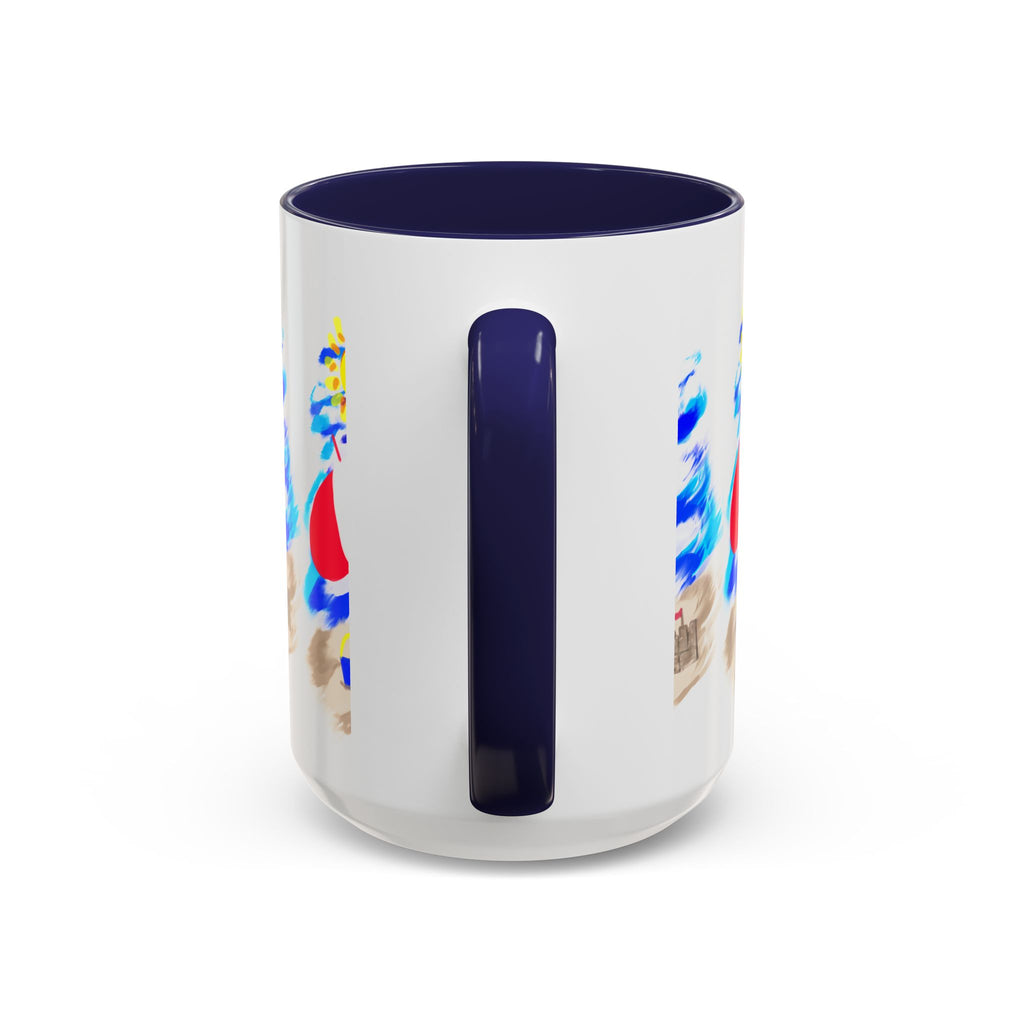 Beach Scene Coffee Mug – Summer Umbrella, Sun & Sandcastle Accent Mug