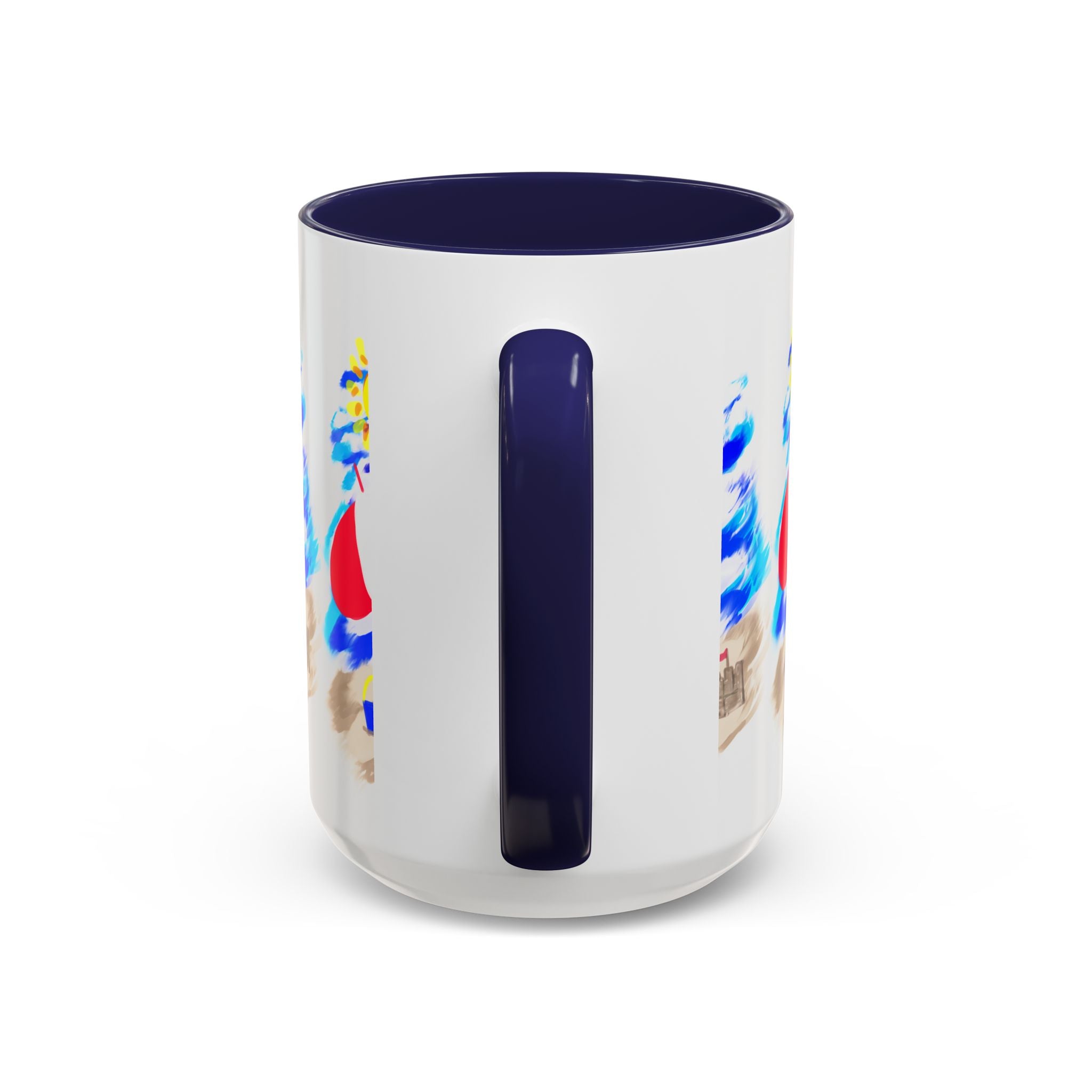 Beach Scene Coffee Mug – Summer Umbrella, Sun & Sandcastle Accent Mug