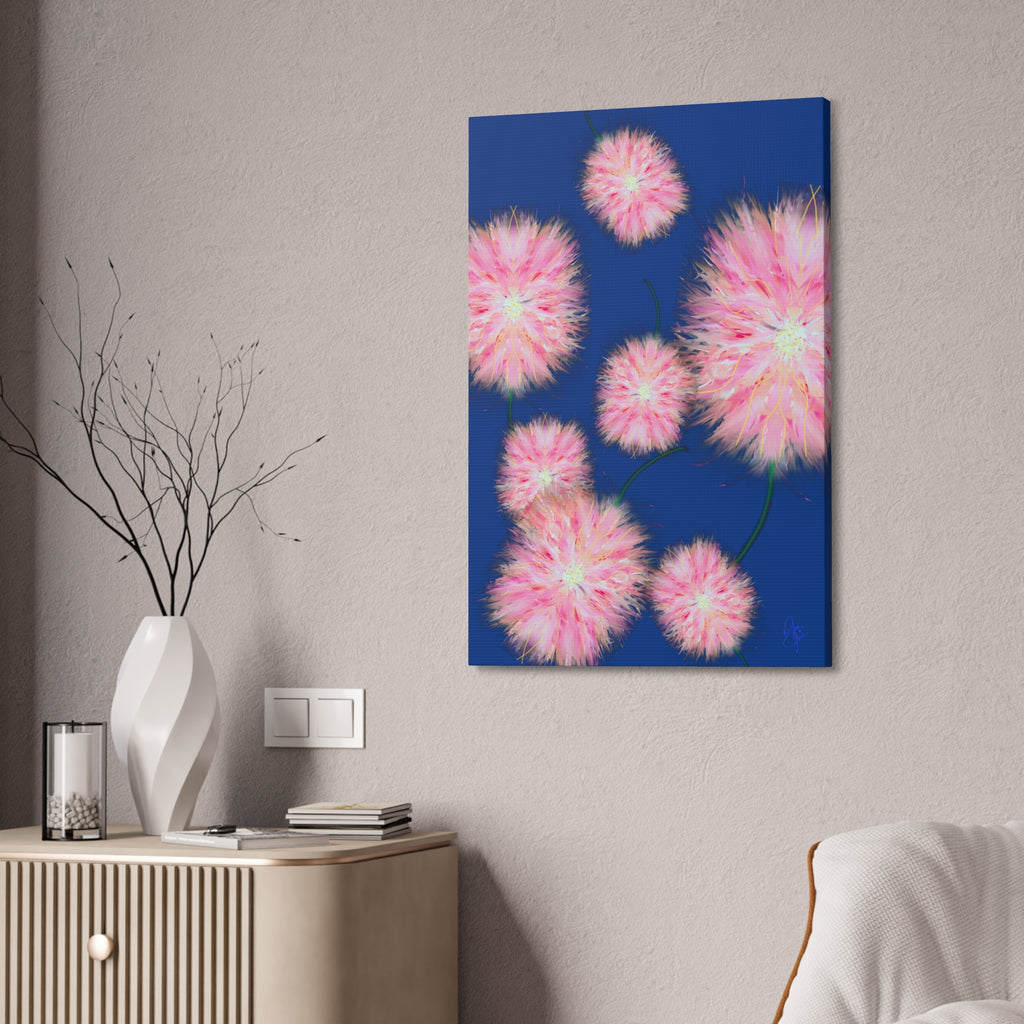 Pink Dandelion Burst Canvas Print — Stretched 1.5" Floral Wall Art