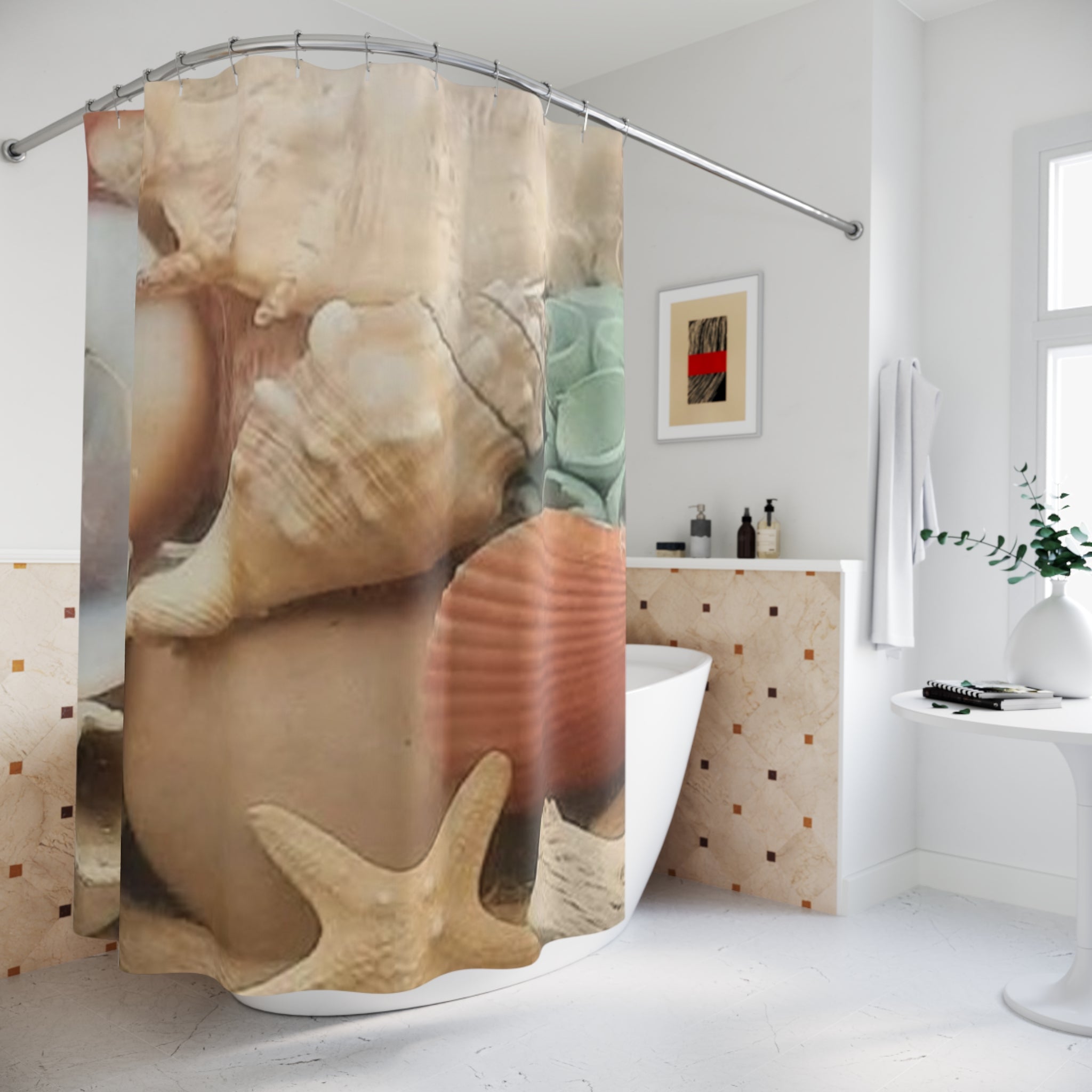 Seashell Coastal Shower Curtain — Beach Bathroom Décor