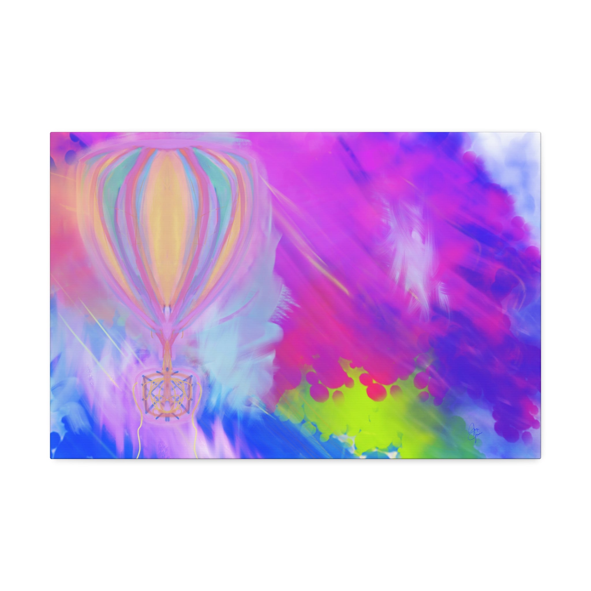 Whimsical Hot Air Balloon Kids Canvas Art — Bright Stretched Wall Decor