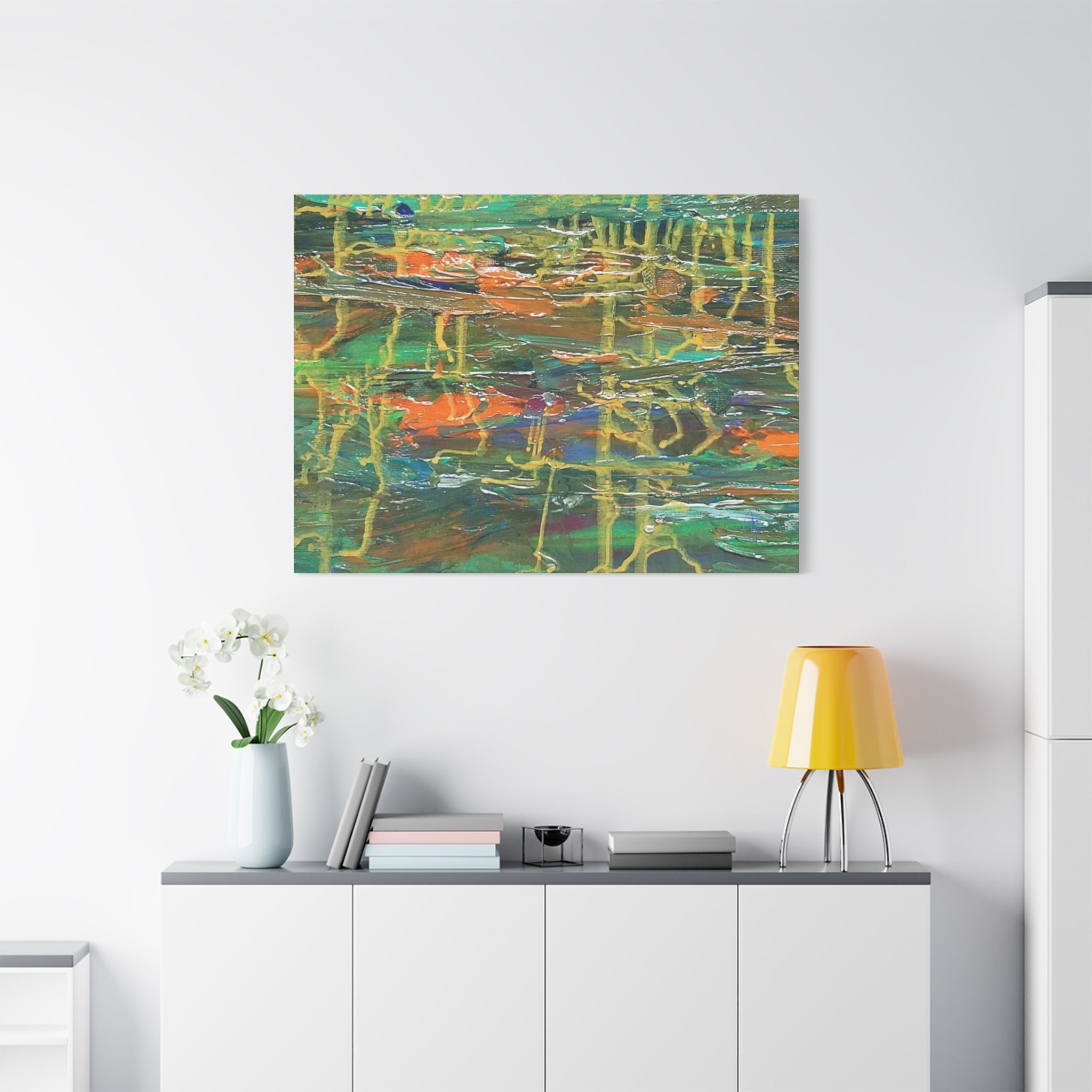 Abstract Green & Orange Matte Canvas Wall Art - Stretched 1.25"