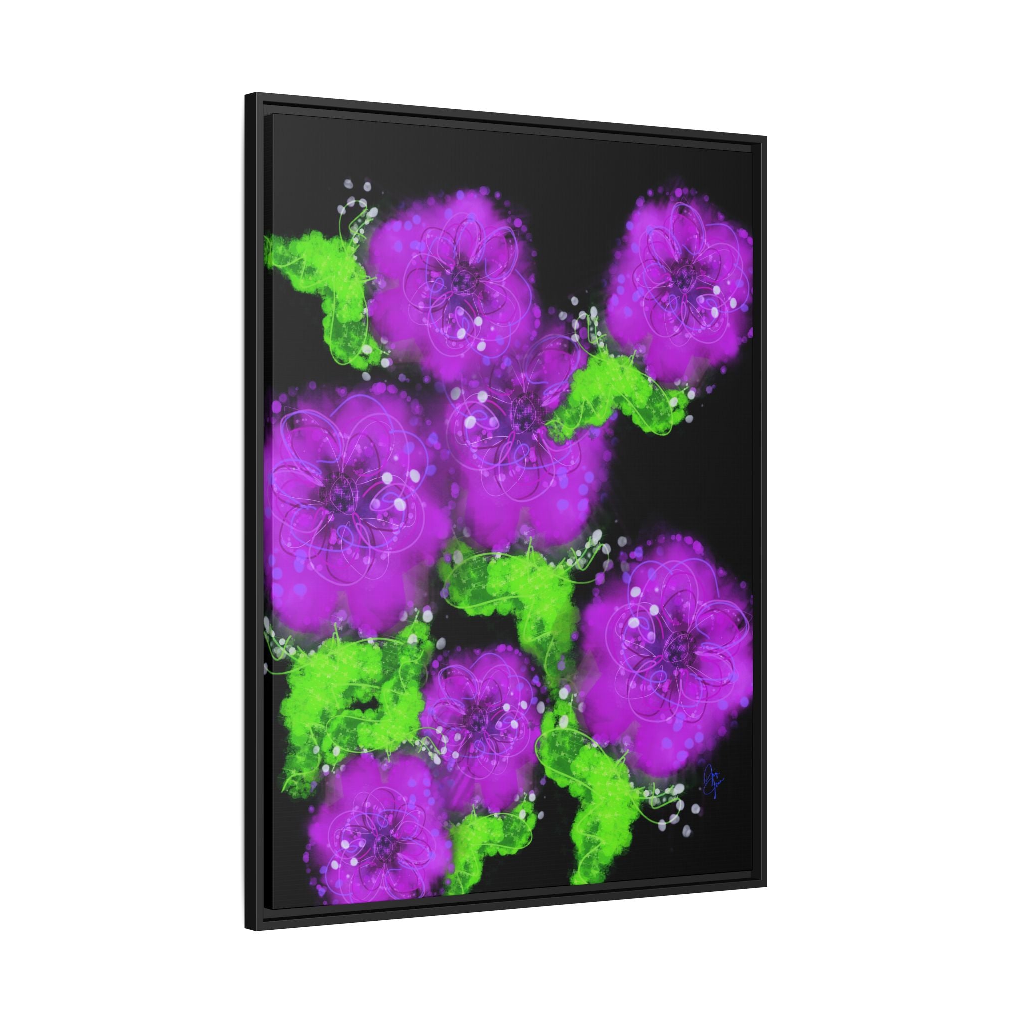 Framed Floral Canvas Print — Matte Multi-Color Blooms Wall Art