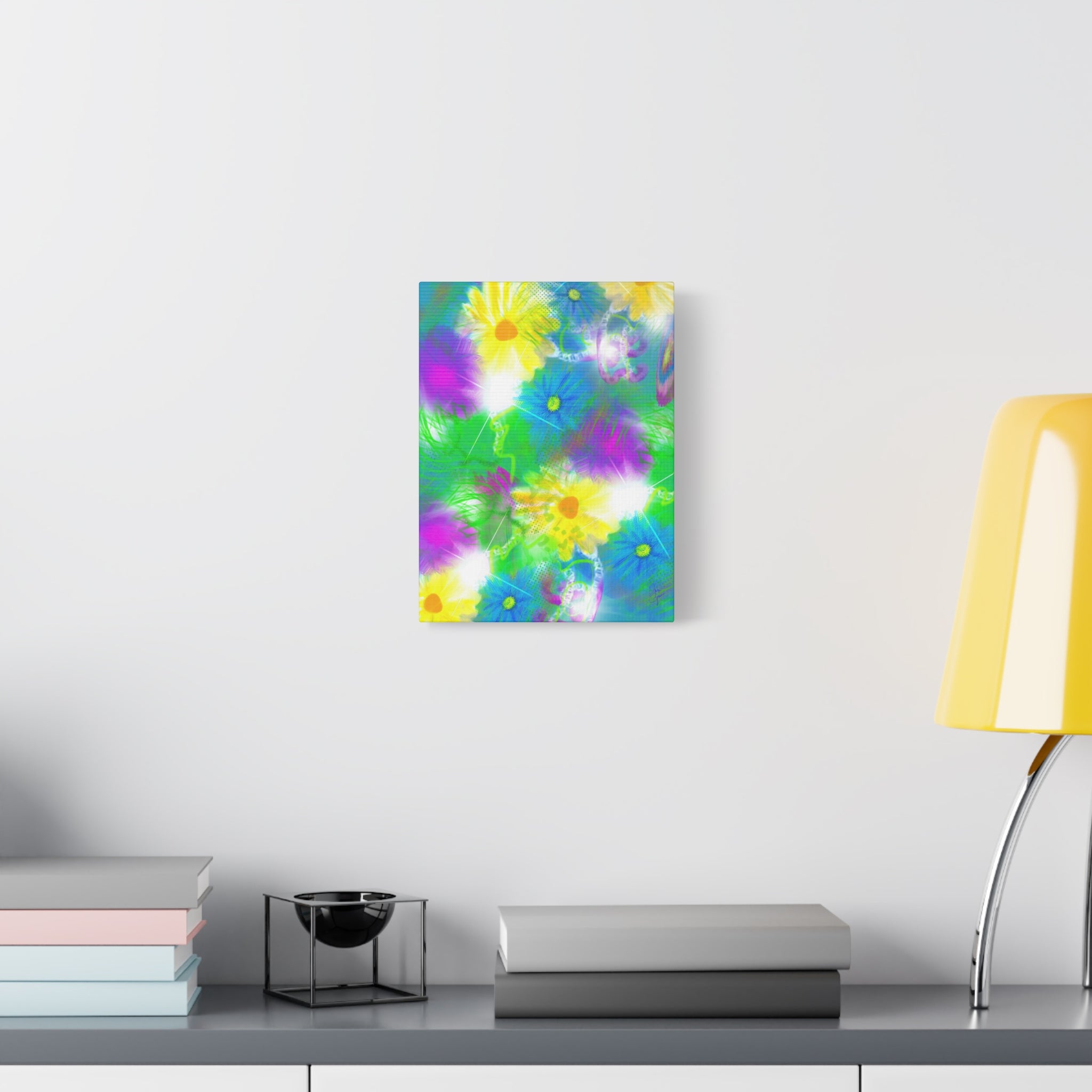 Bright Floral Abstract Matte Canvas Wall Art — Vibrant Daisy Pop