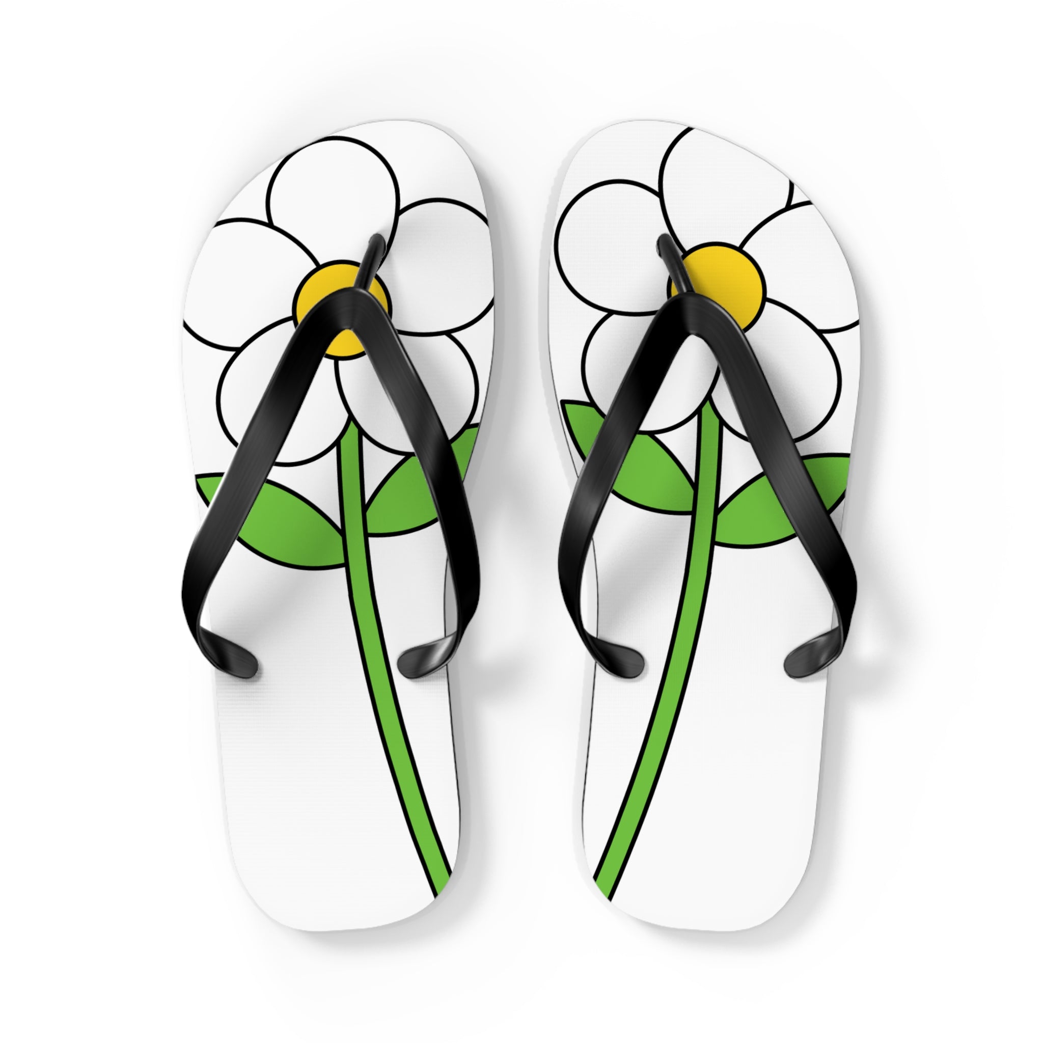Daisy Print Flip Flops — Cute White & Yellow Flower Beach Sandals