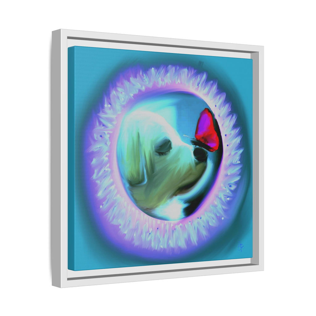 Framed Matte Canvas - Puppy with Butterfly Pop Art
