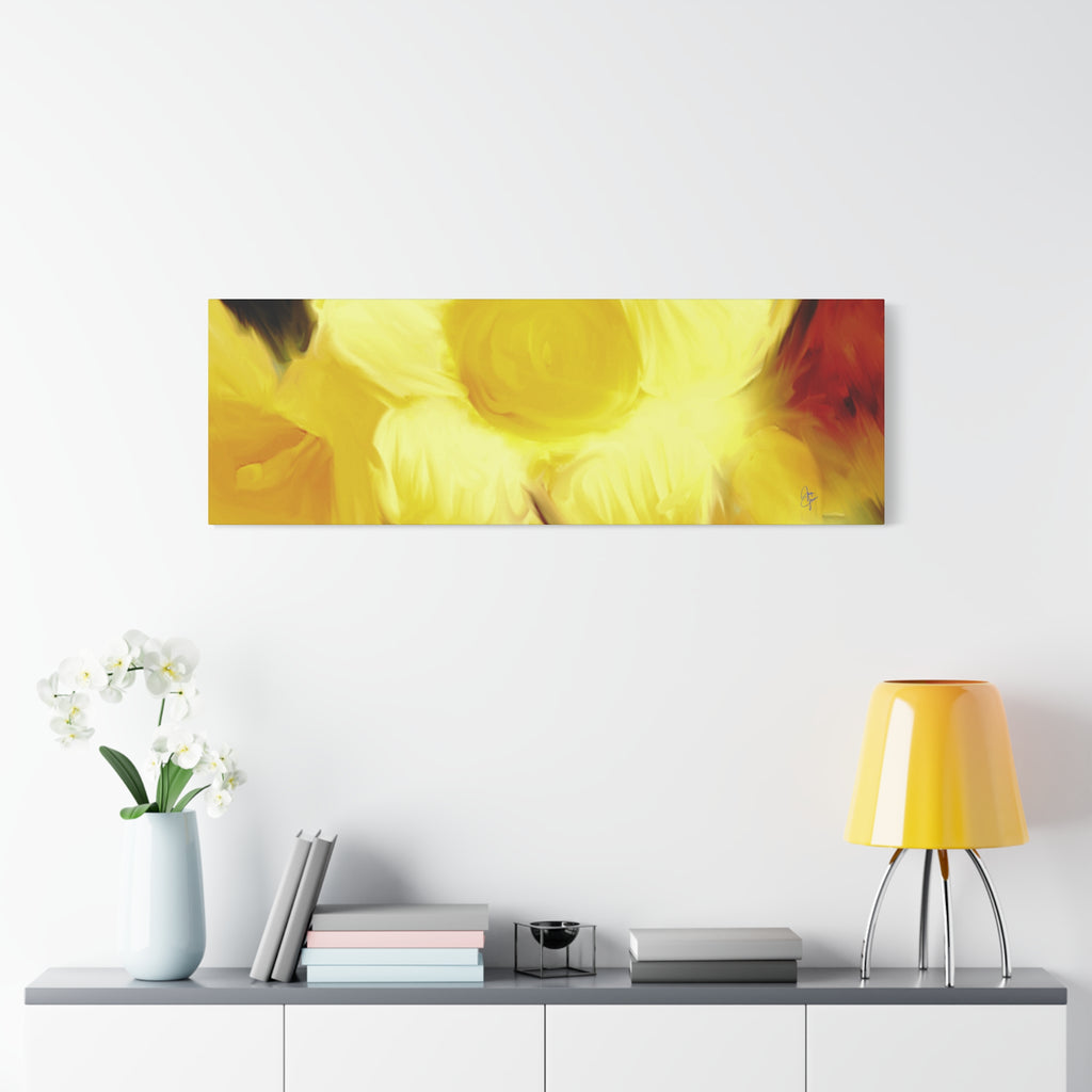 Yellow Floral Canvas Wall Art – Bright Sunflower-Style Painting, Matte Stretched Print