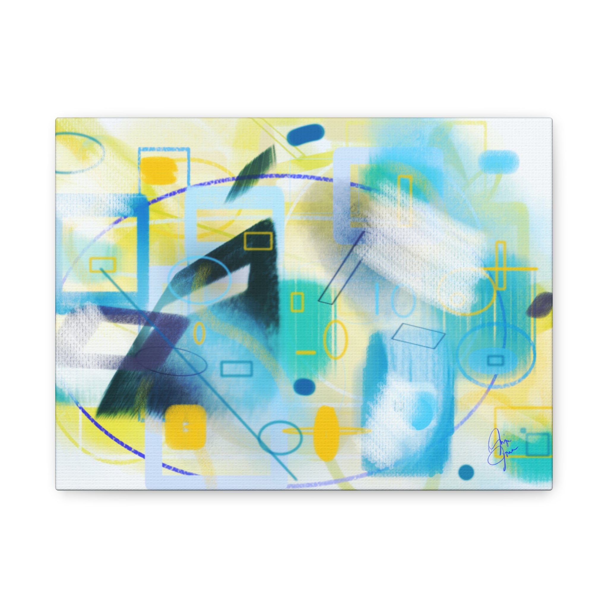 Abstract Blue & Yellow Geometry Canvas Print — Modern Stretched Wall Art