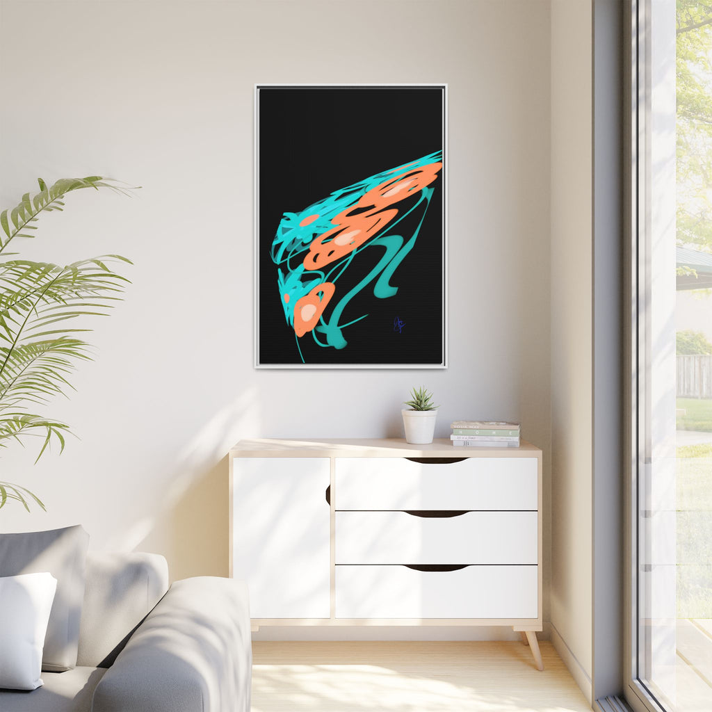 Abstract Teal & Coral Splash Framed Canvas