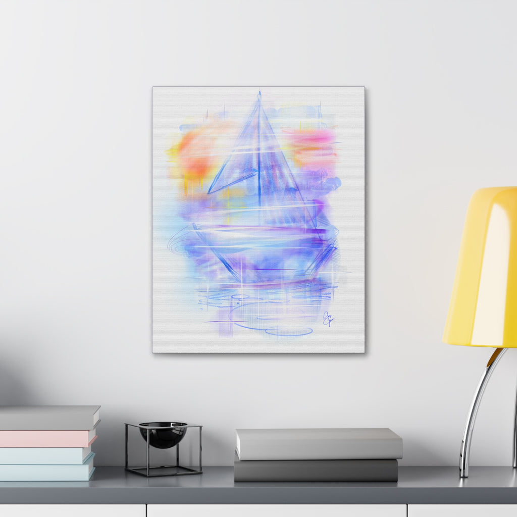 Sailboat Serenity Canvas Print — Pastel Abstract Nautical Wall Art, Stretched 1.5"