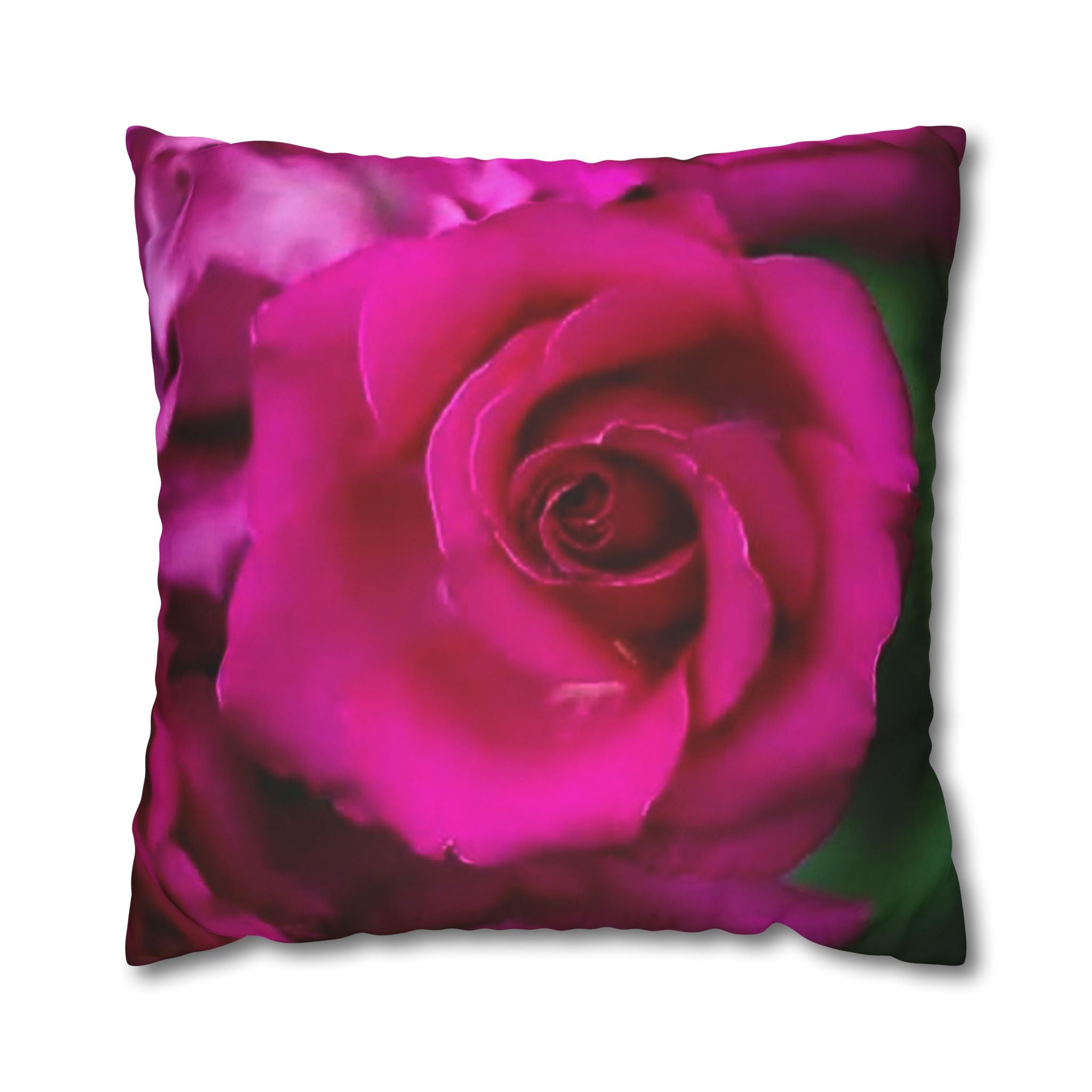 Pink Rose Floral Pillowcase — Square Poly Canvas Decorative Throw Pillow