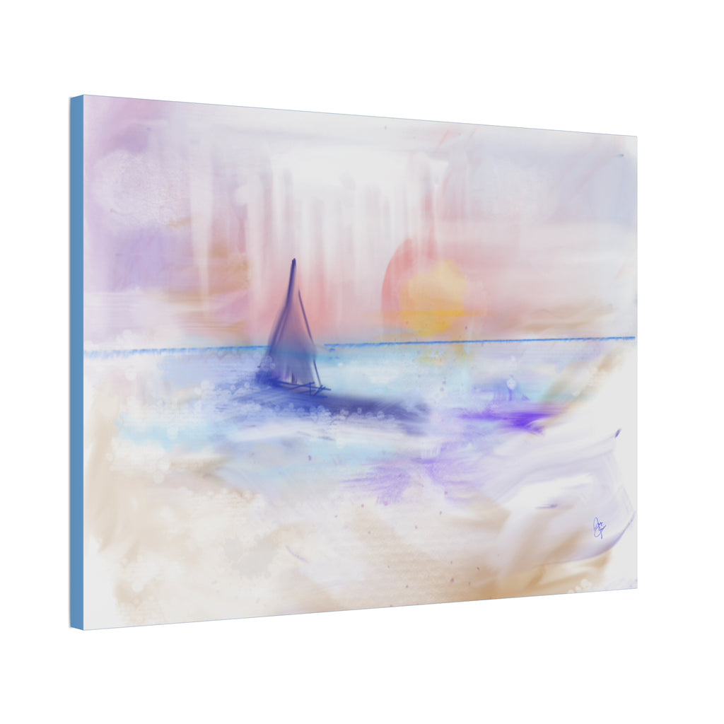 Watercolor Seascape Canvas Print — Dreamy Sailboat Sunset Wall Art