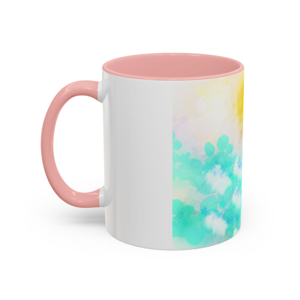 Sunrise Watercolor Accent Coffee Mug — Bright Abstract Teal & Yellow Ceramic