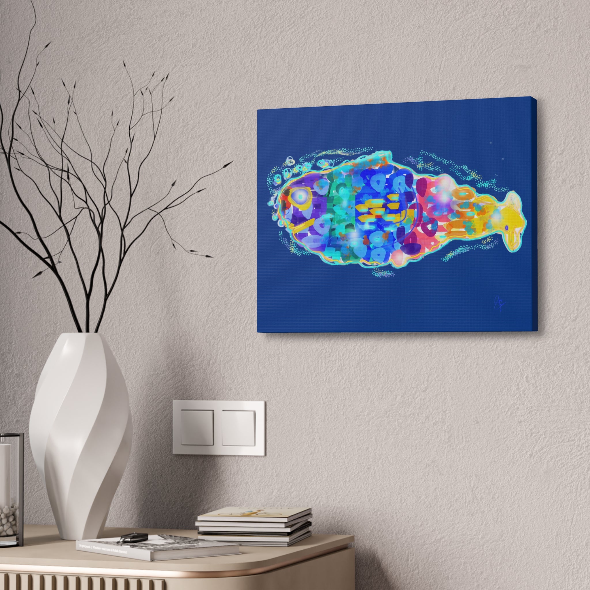 Colorful Abstract Fish Canvas Print — Vibrant Ocean Wall Art