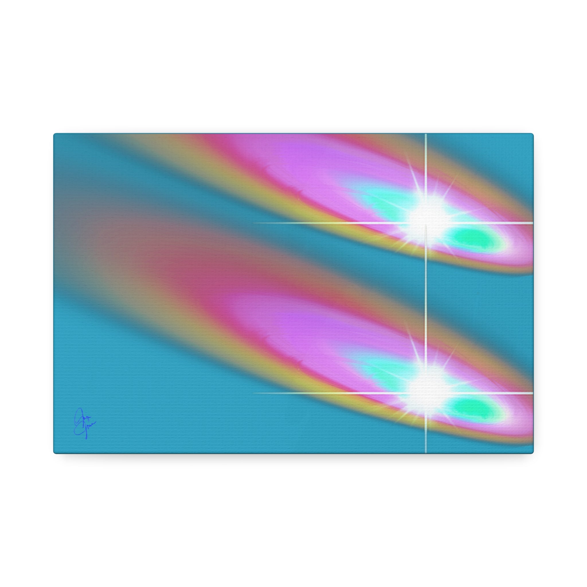 Abstract Neon Comet Canvas — Vibrant Turquoise & Pink Stretched Wall Art (1.5" Depth)
