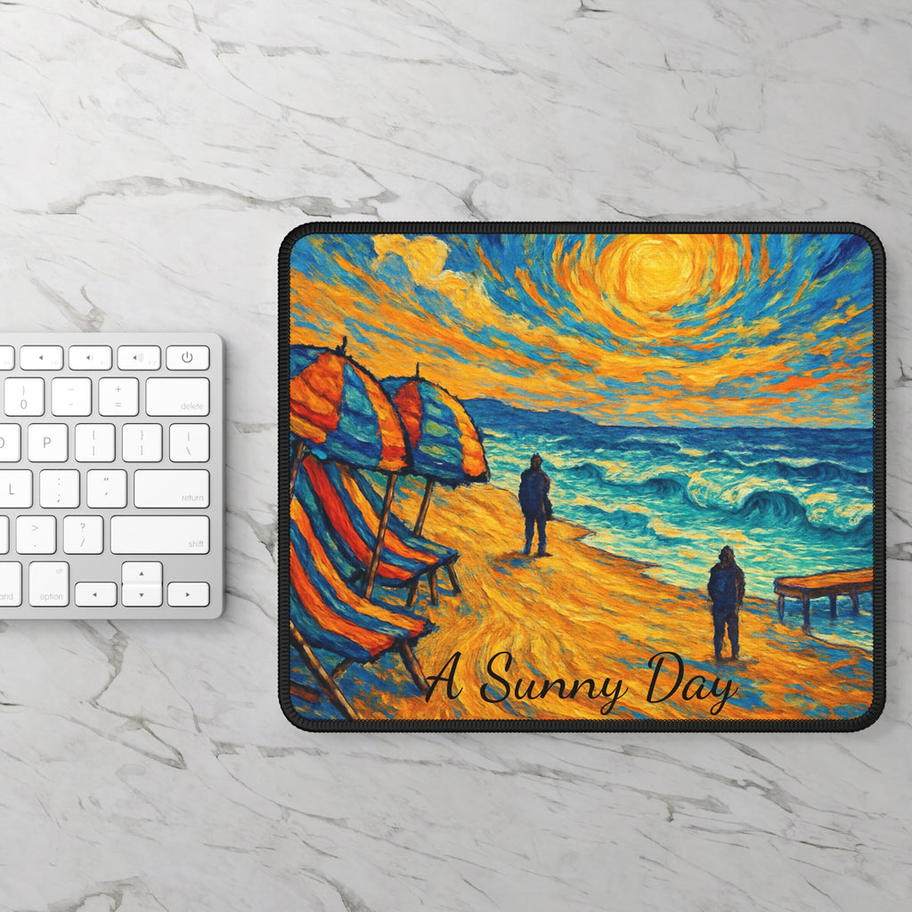Sunset Beach Gaming Mouse Pad — 'A Sunny Day' Coastal Art Desk Mat