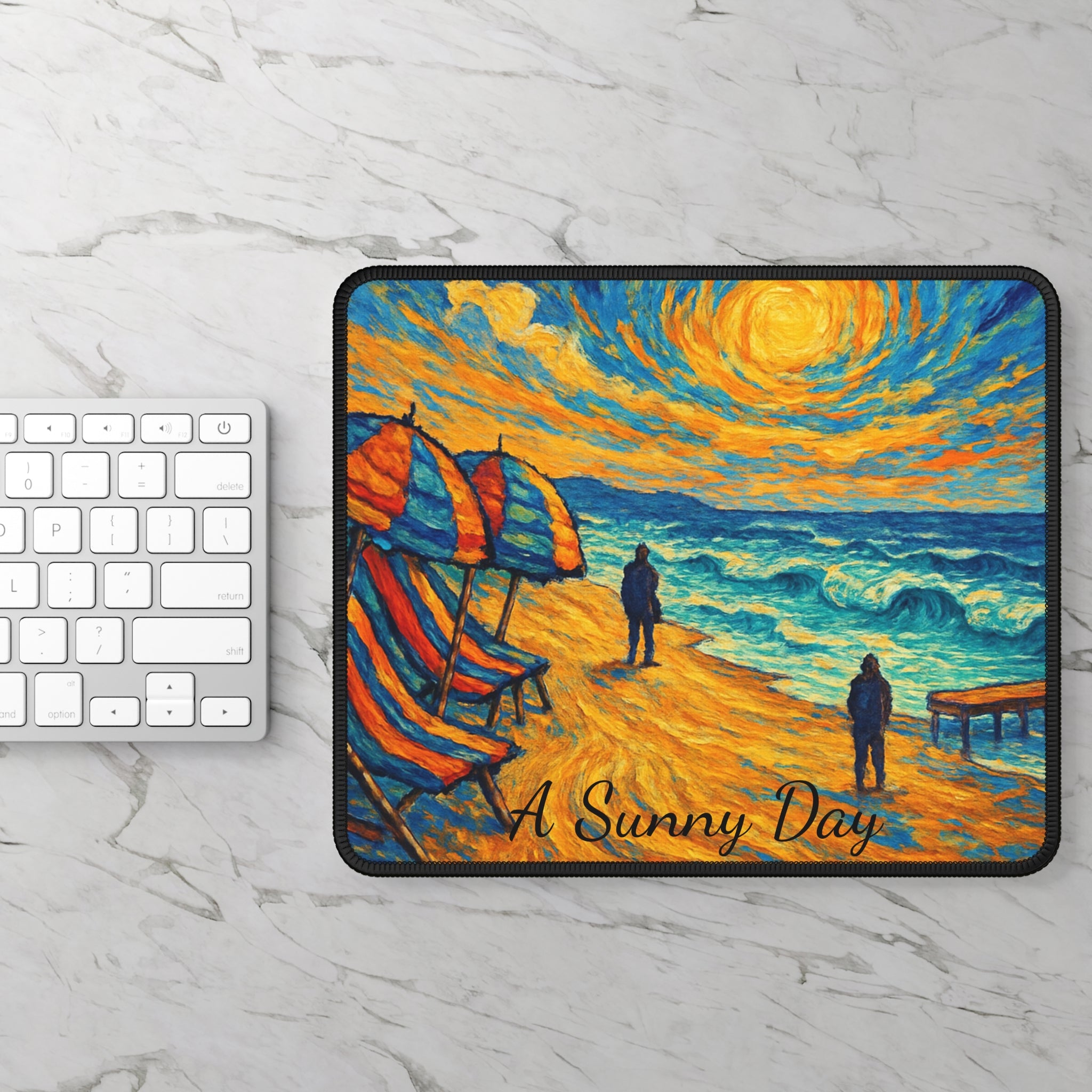 Sunset Beach Gaming Mouse Pad — 'A Sunny Day' Coastal Art Desk Mat