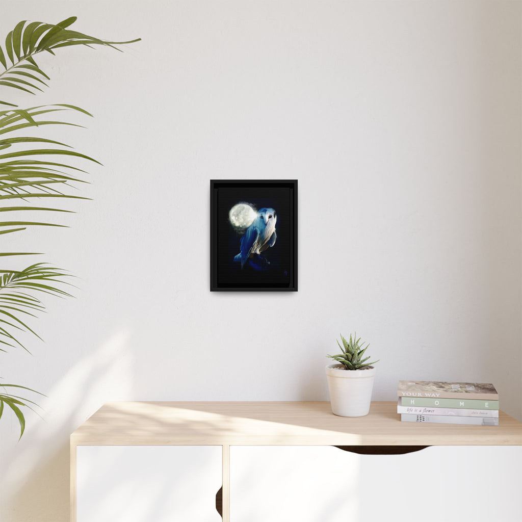 Moonlight Owl Matte Framed Canvas — Mystical Blue Owl Wall Art