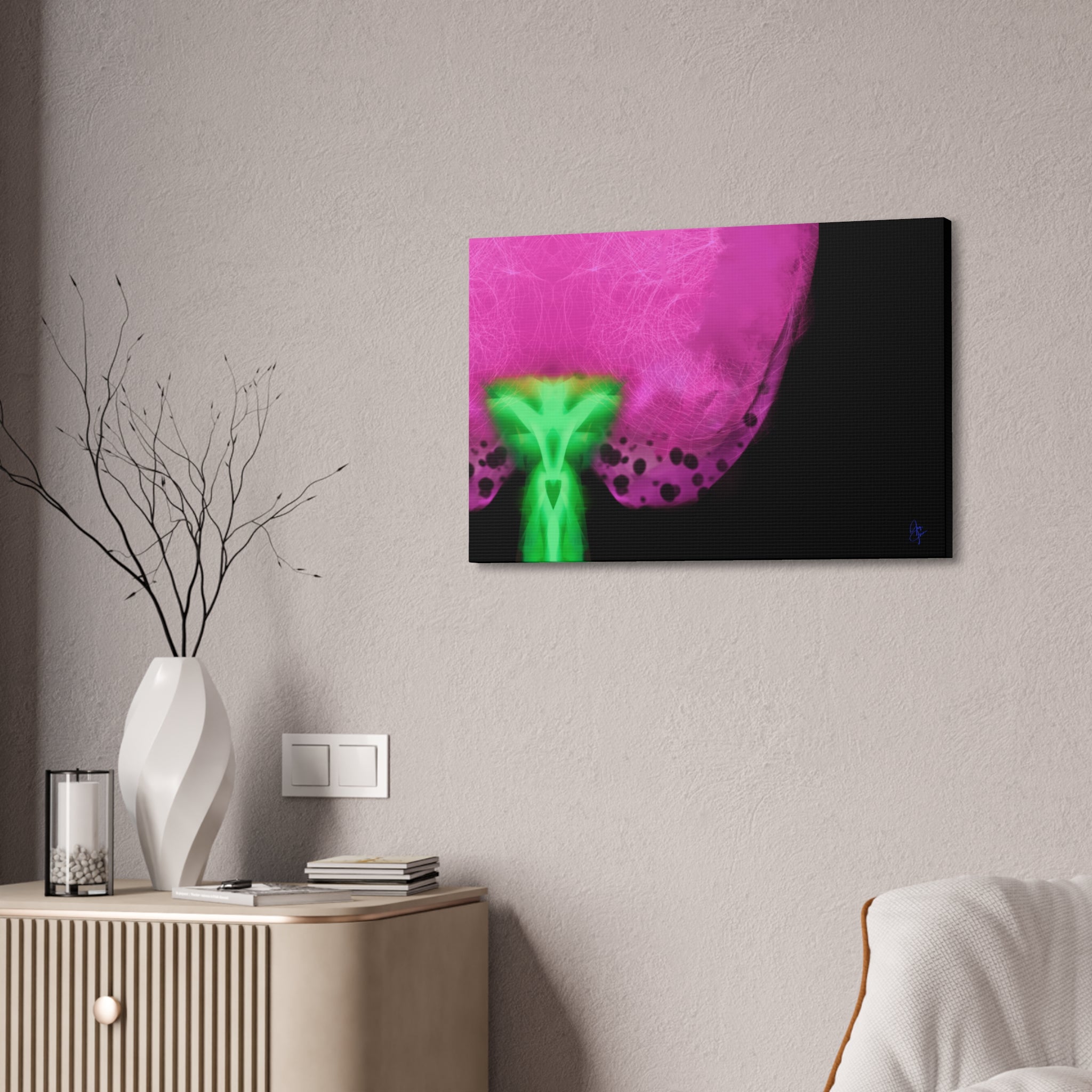 Neon Bloom Abstract Canvas Print — Pink & Green Modern Wall Art
